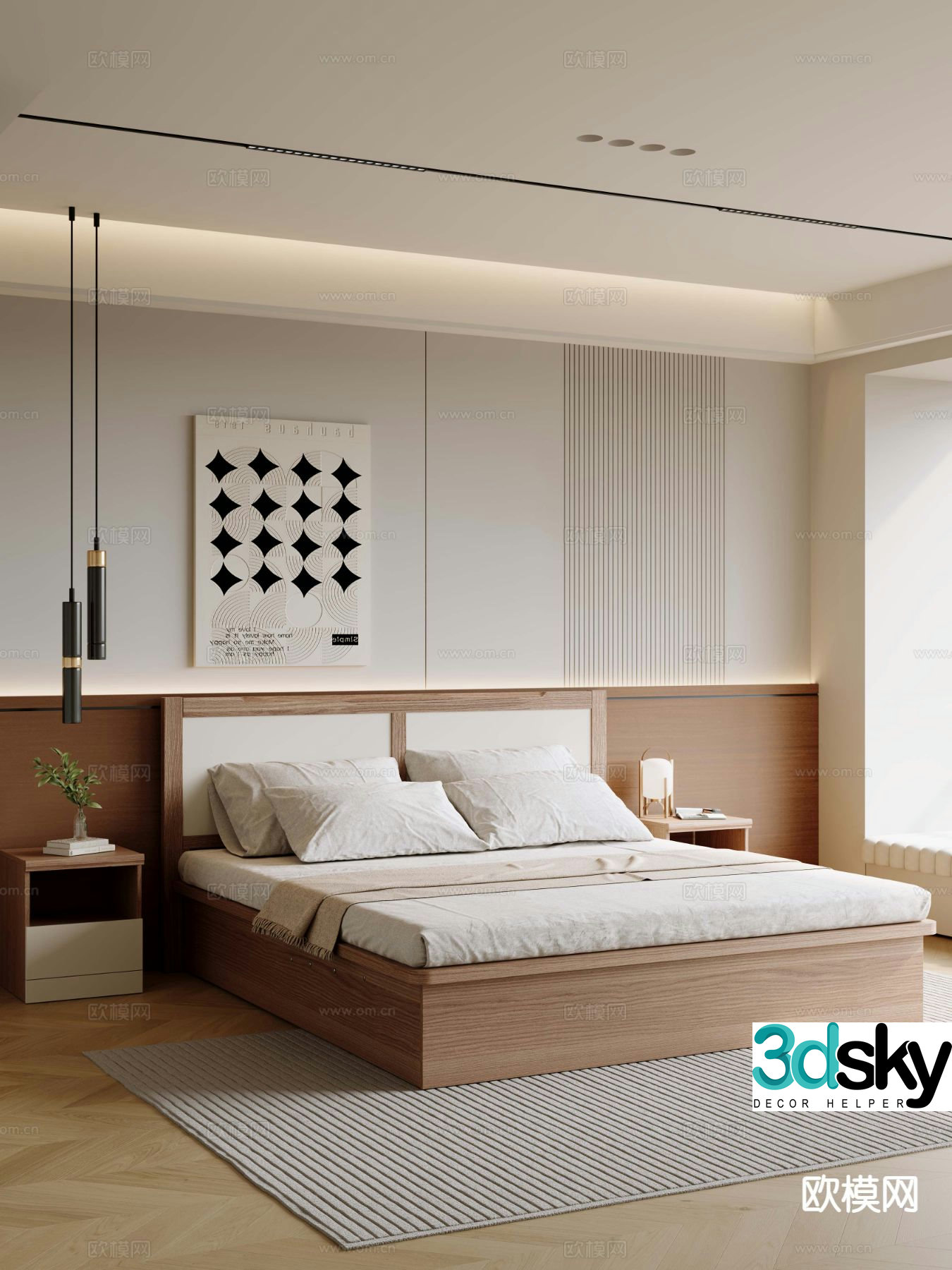 Wabi-sabi double bed 3d model