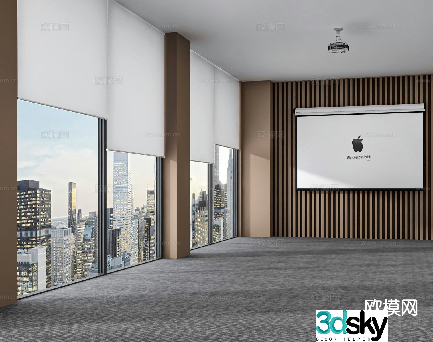 Office curtain wall roller blinds projection screen 3d model
