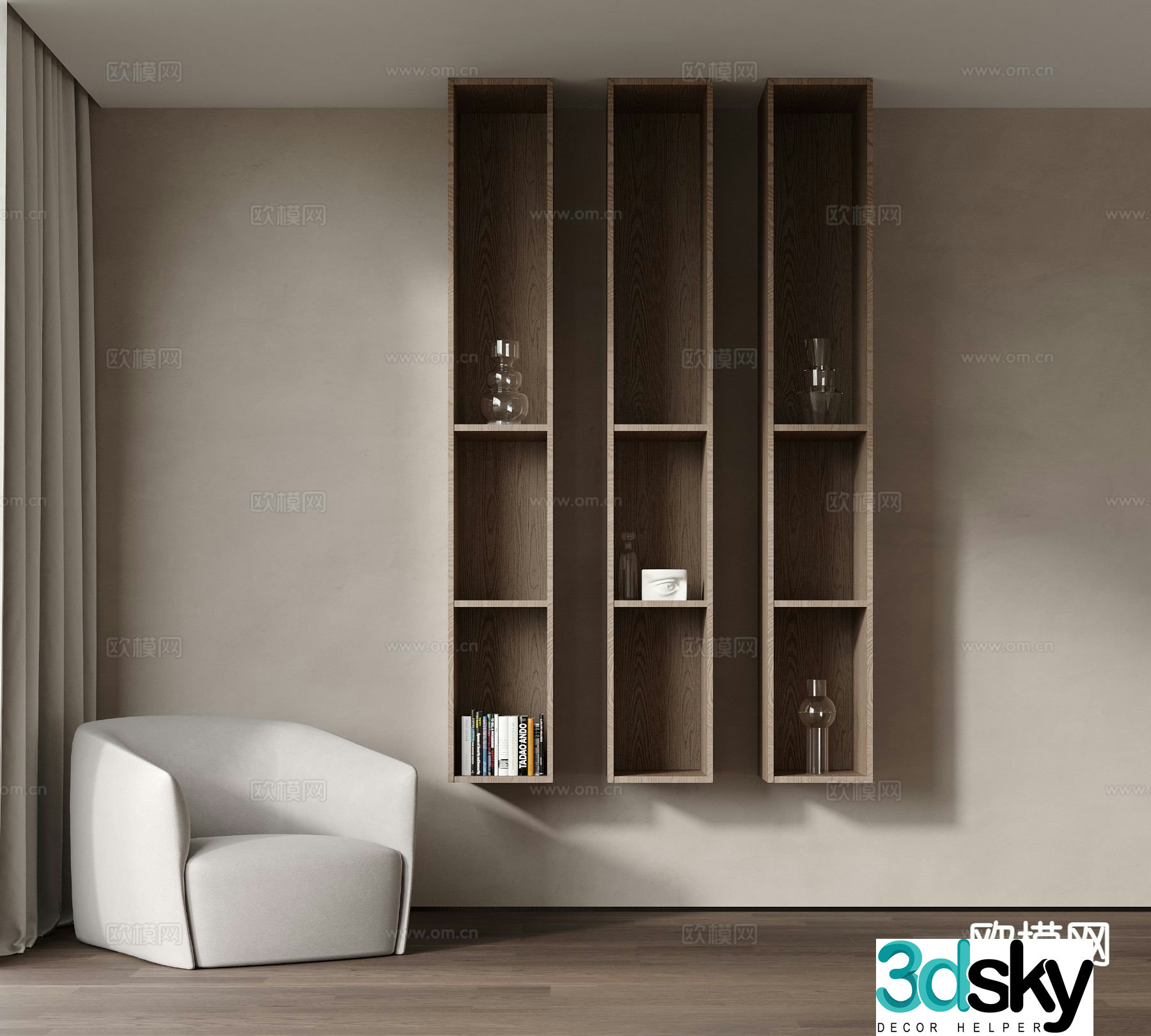 Medieval style wall cabinet wall-mounted storage rack bookshelf 3D model