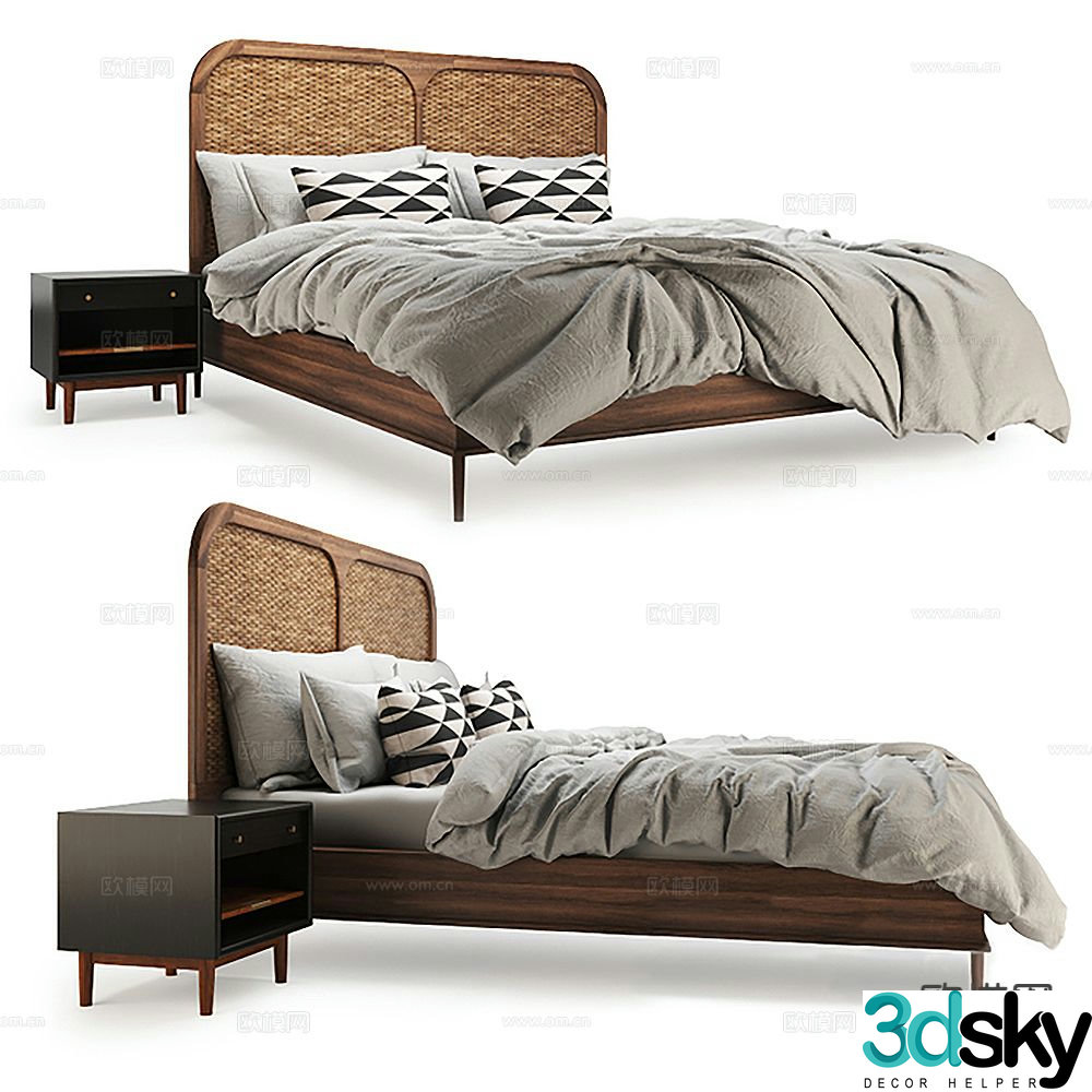 Wabi-sabi double bed 3d model