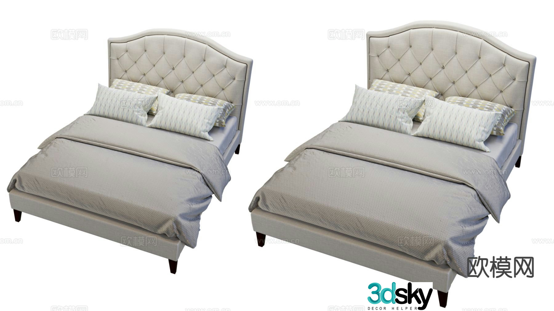 Simple European double bed 3d model