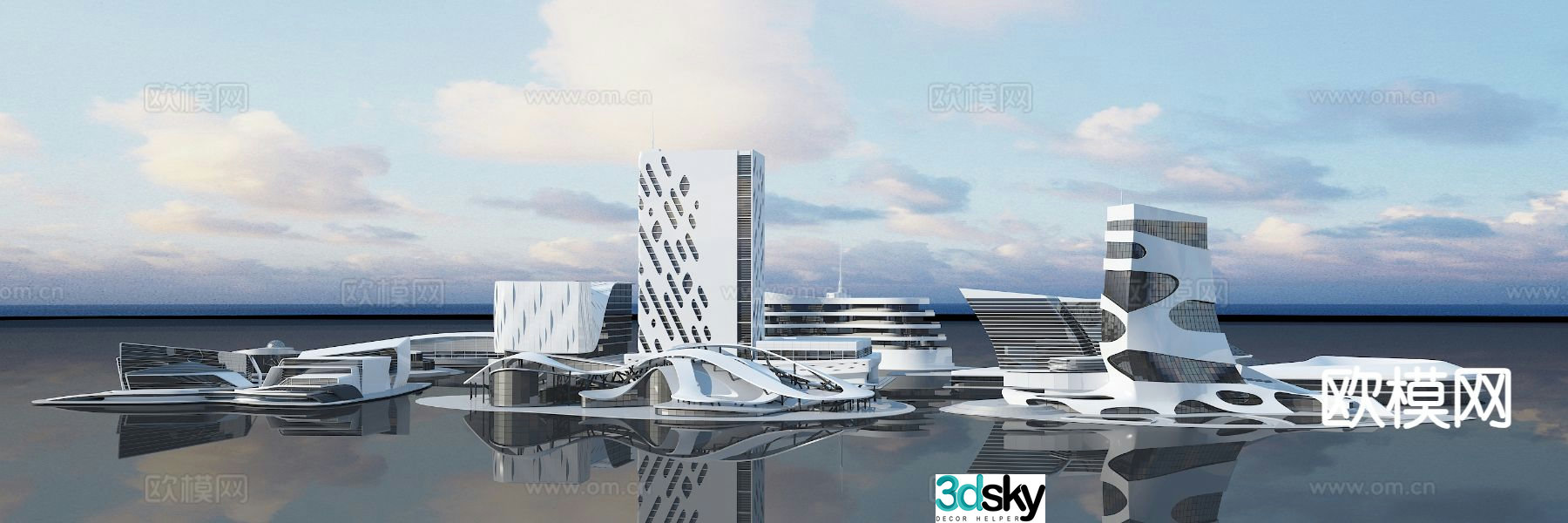 Modern futuristic city building 3d model
