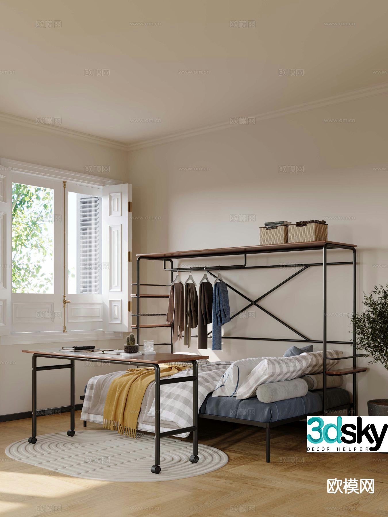 Modern frame bed iron frame bed 3d model