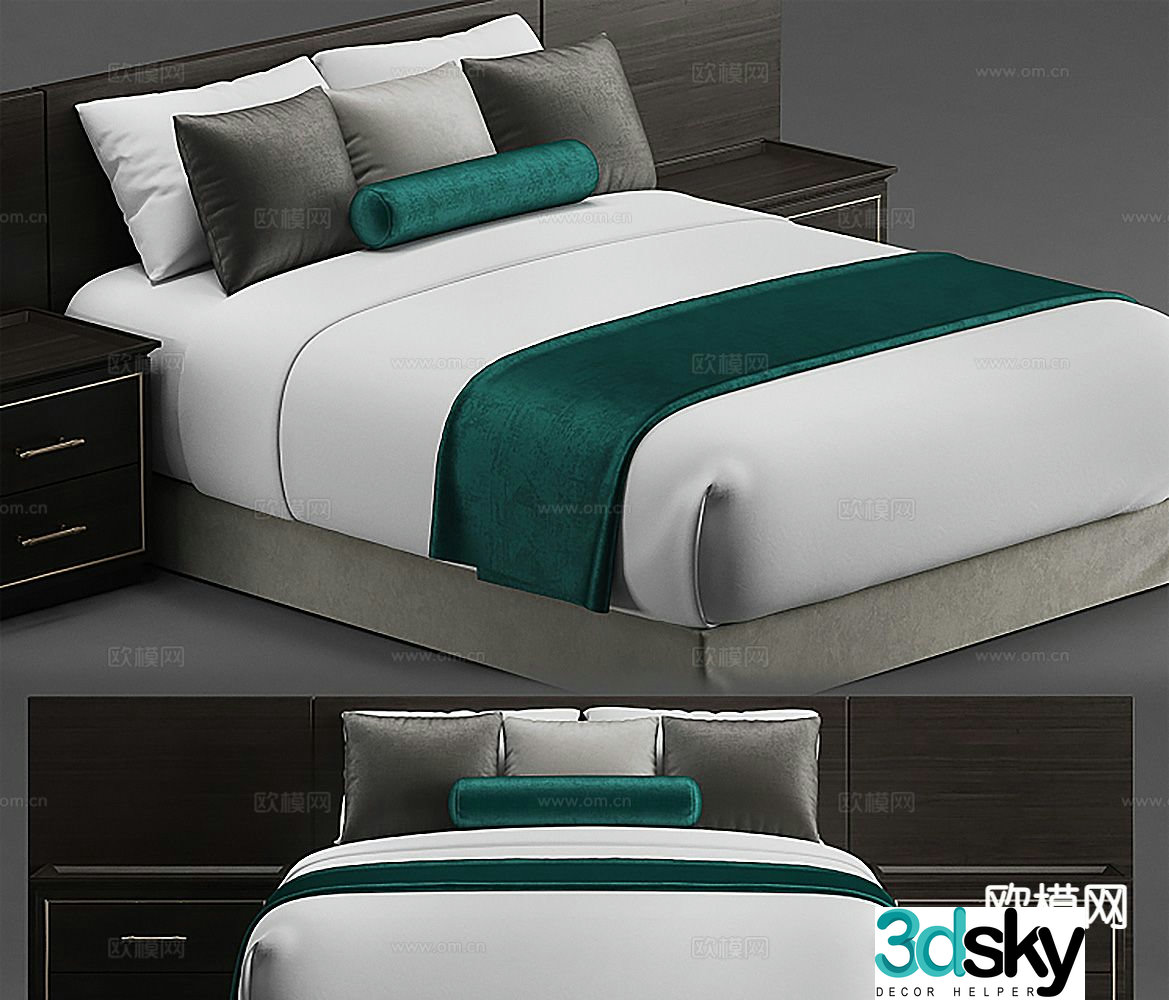 Simple double bed 3d model