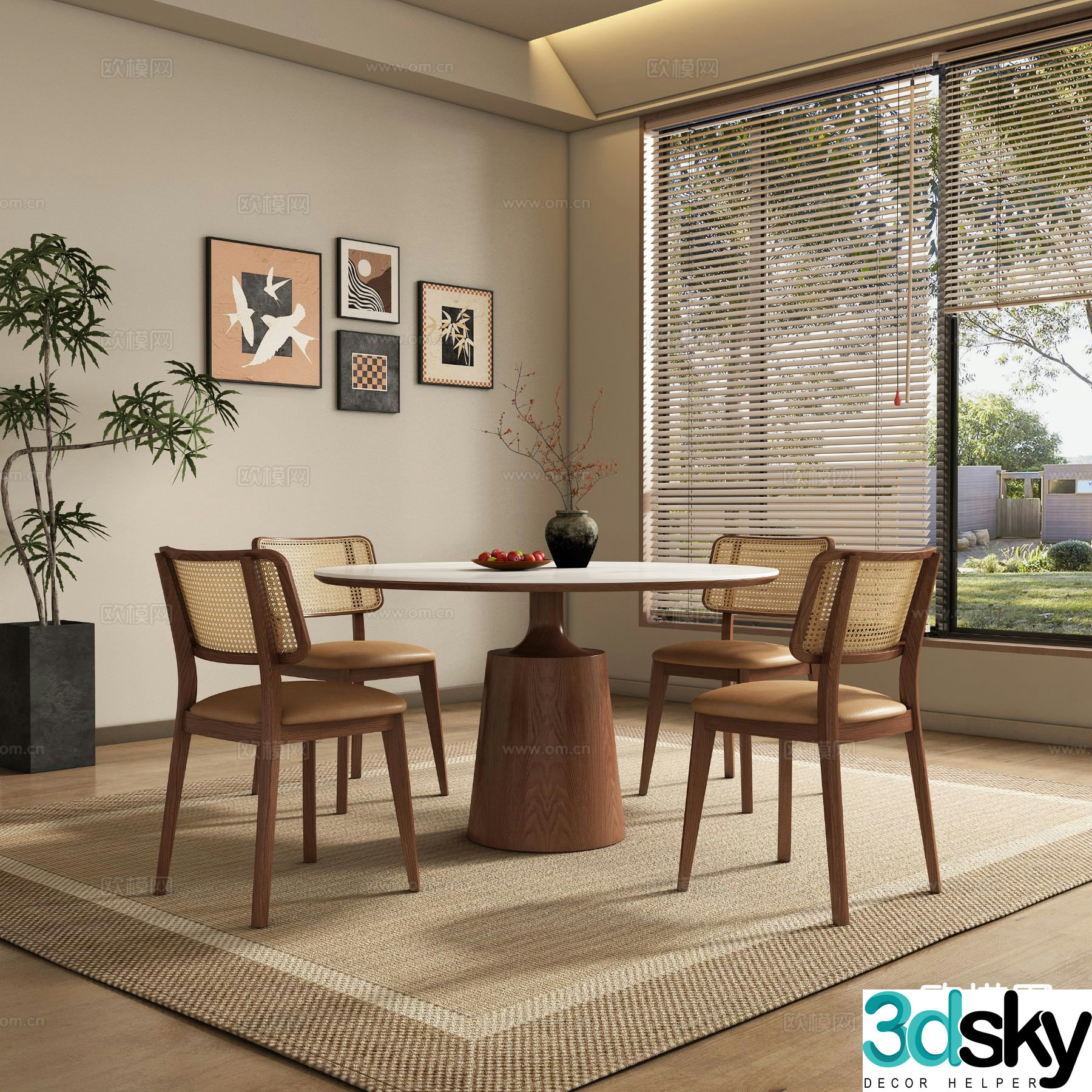 Medieval style dining table and chairs round dining table 3D model