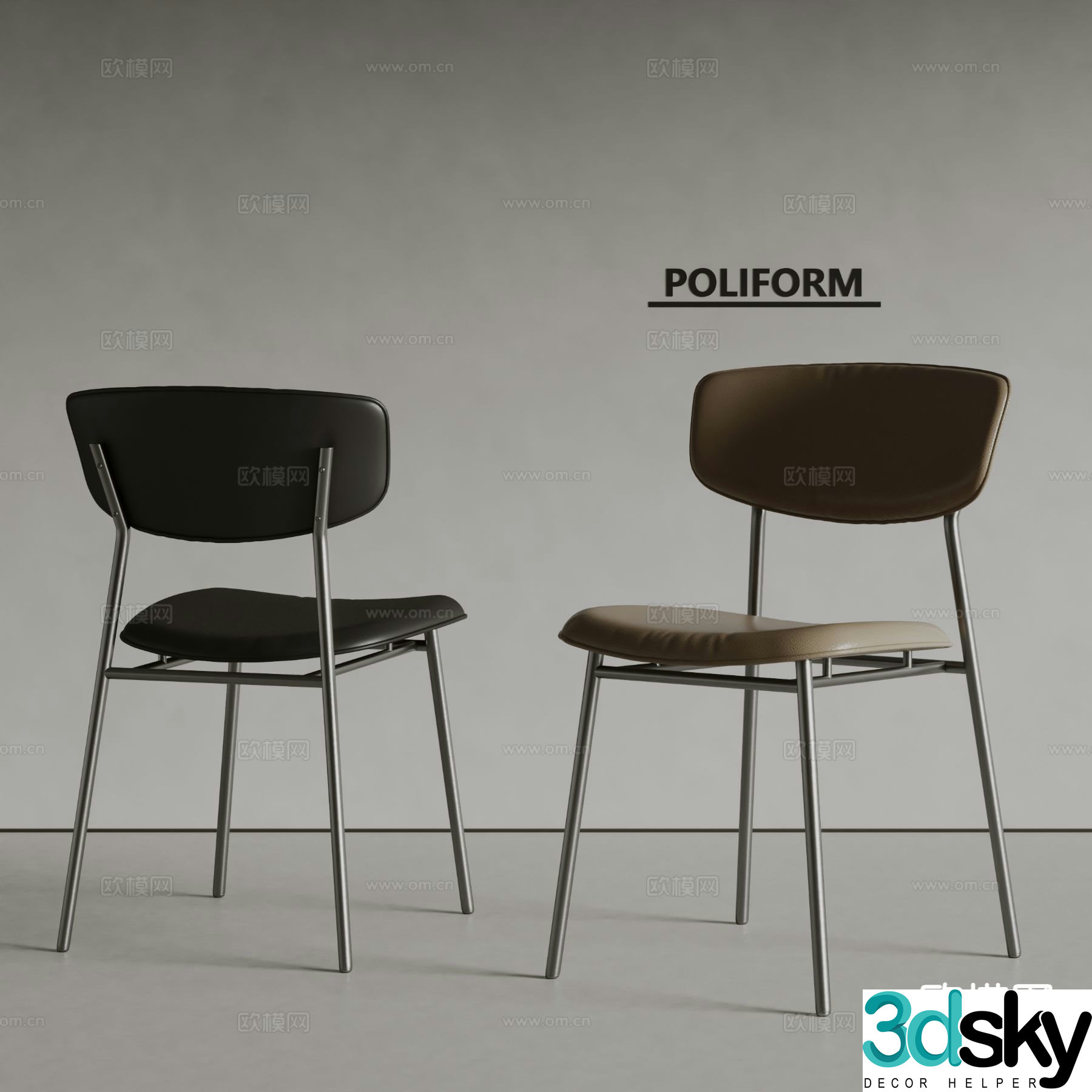 poliform modern dining chair single chair 3d model