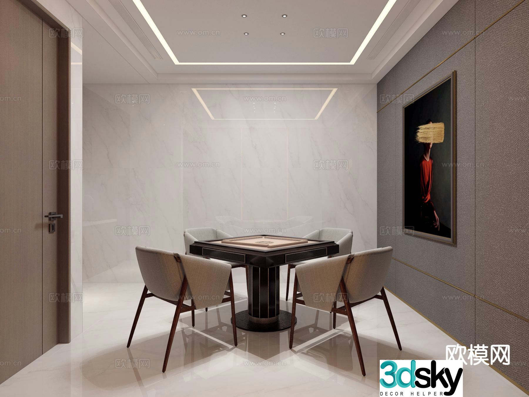 Modern chess and card room Mahjong room 3D model