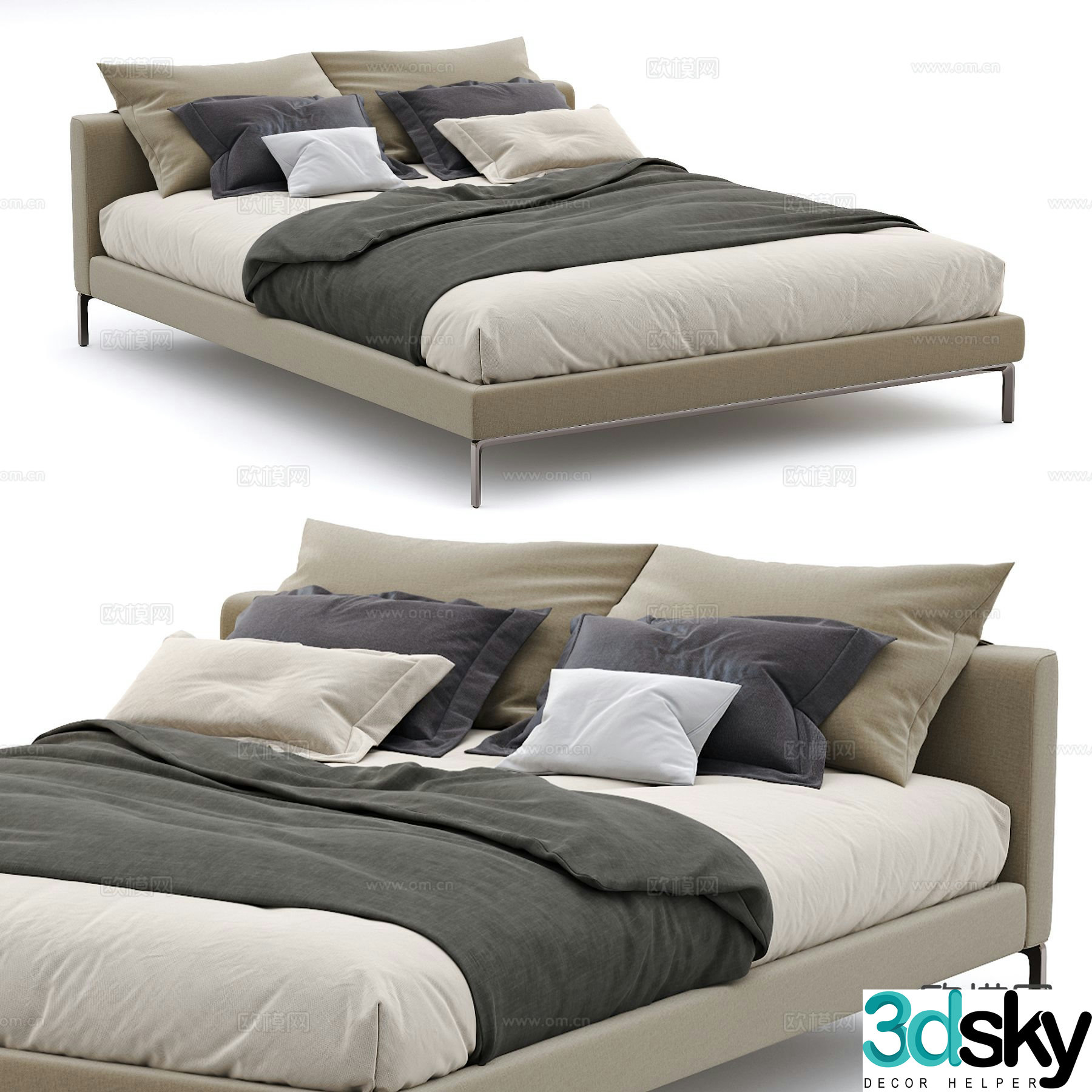 Simple double bed 3d model