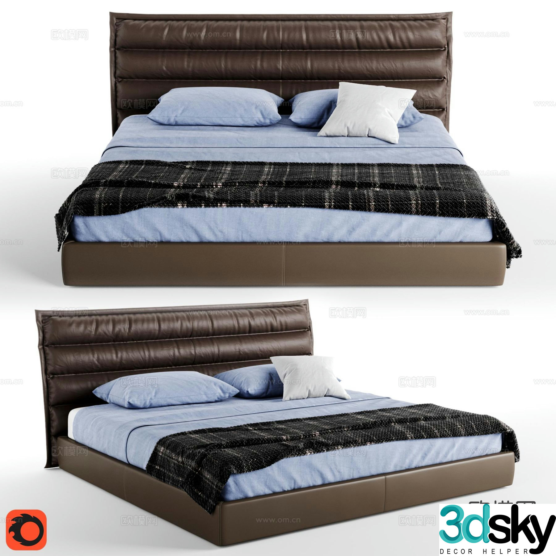 Italian double bed 3d model