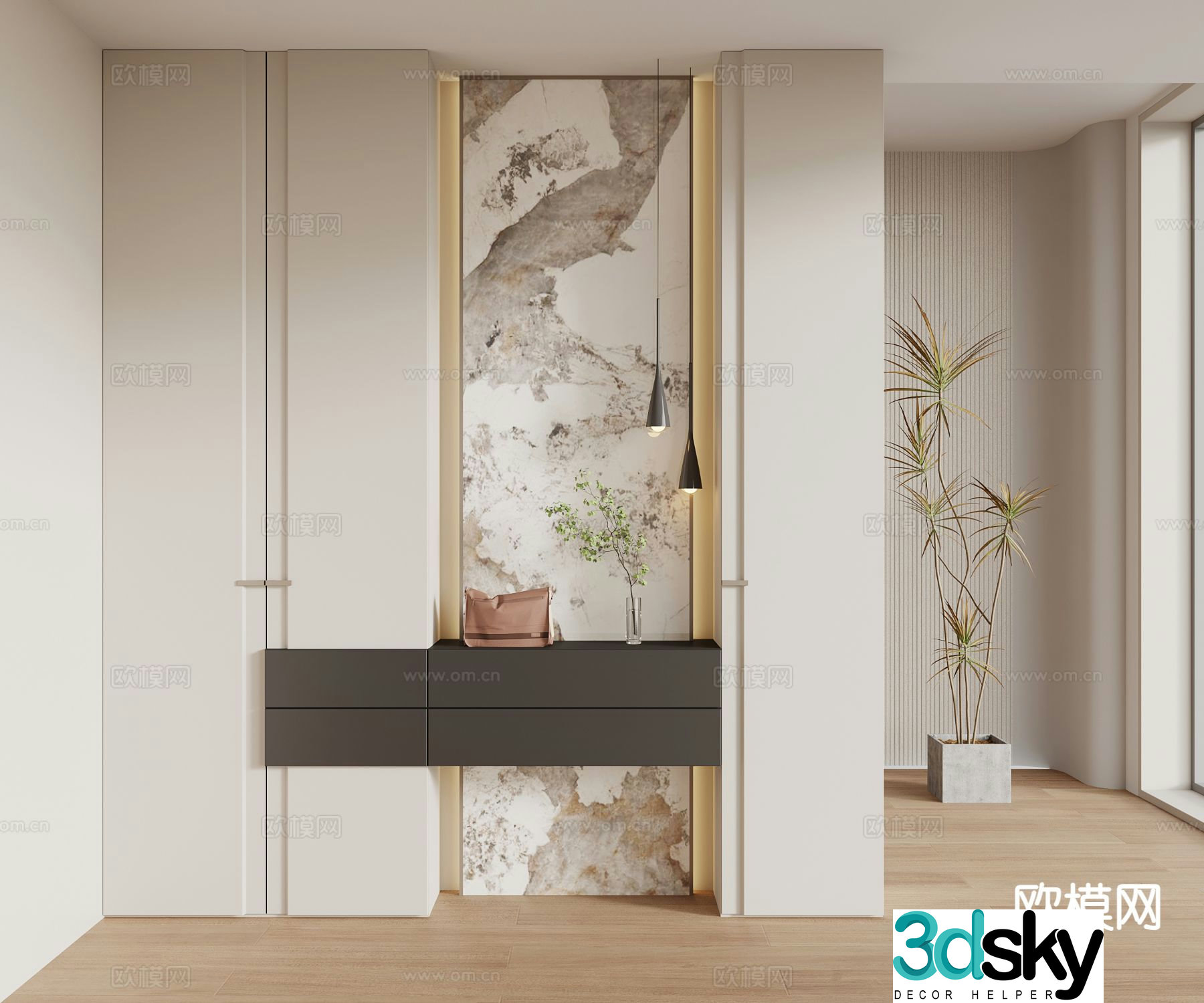 Modern entrance shoe cabinet 3d model