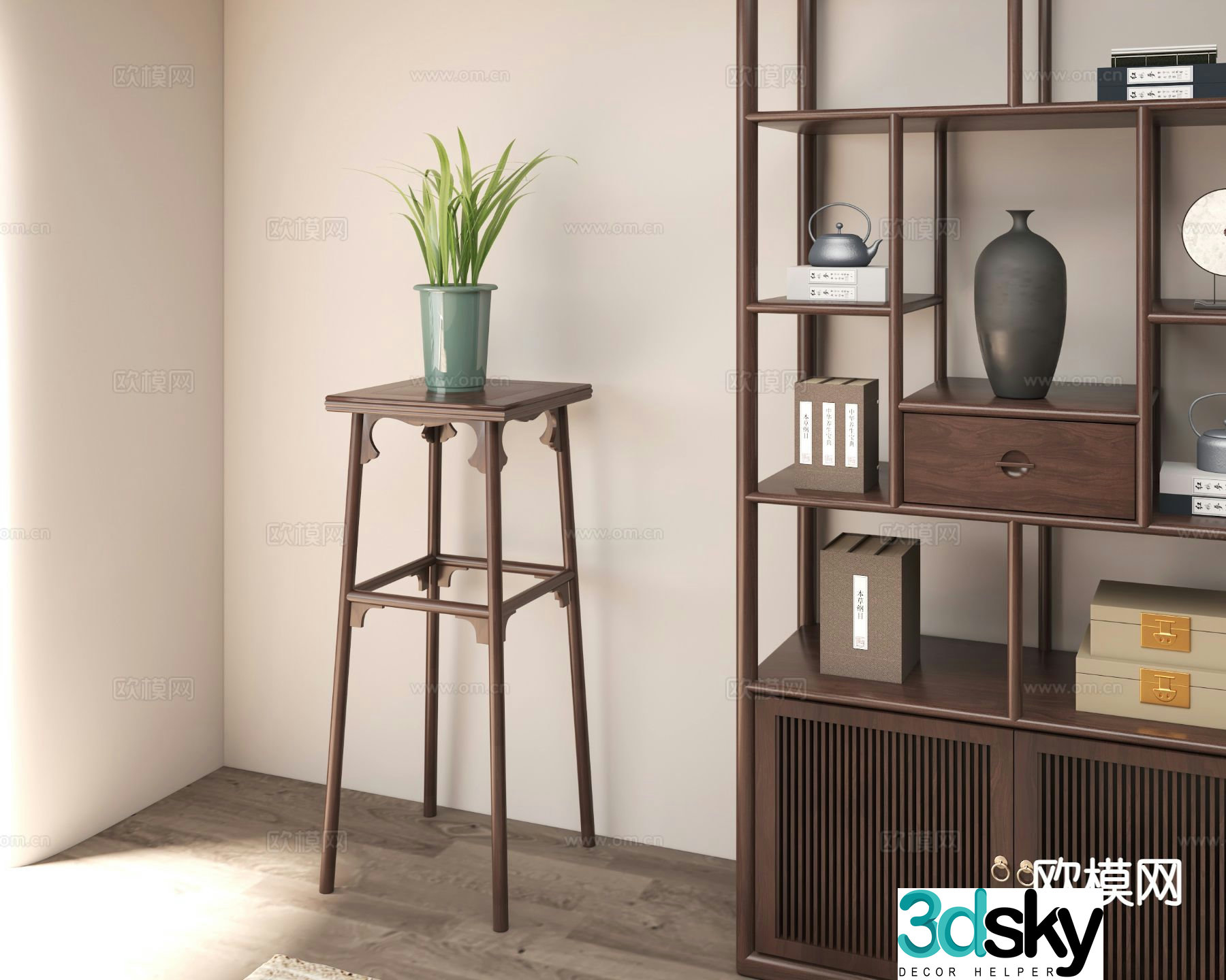 New Chinese style flower stand flower table potted plant 3D model