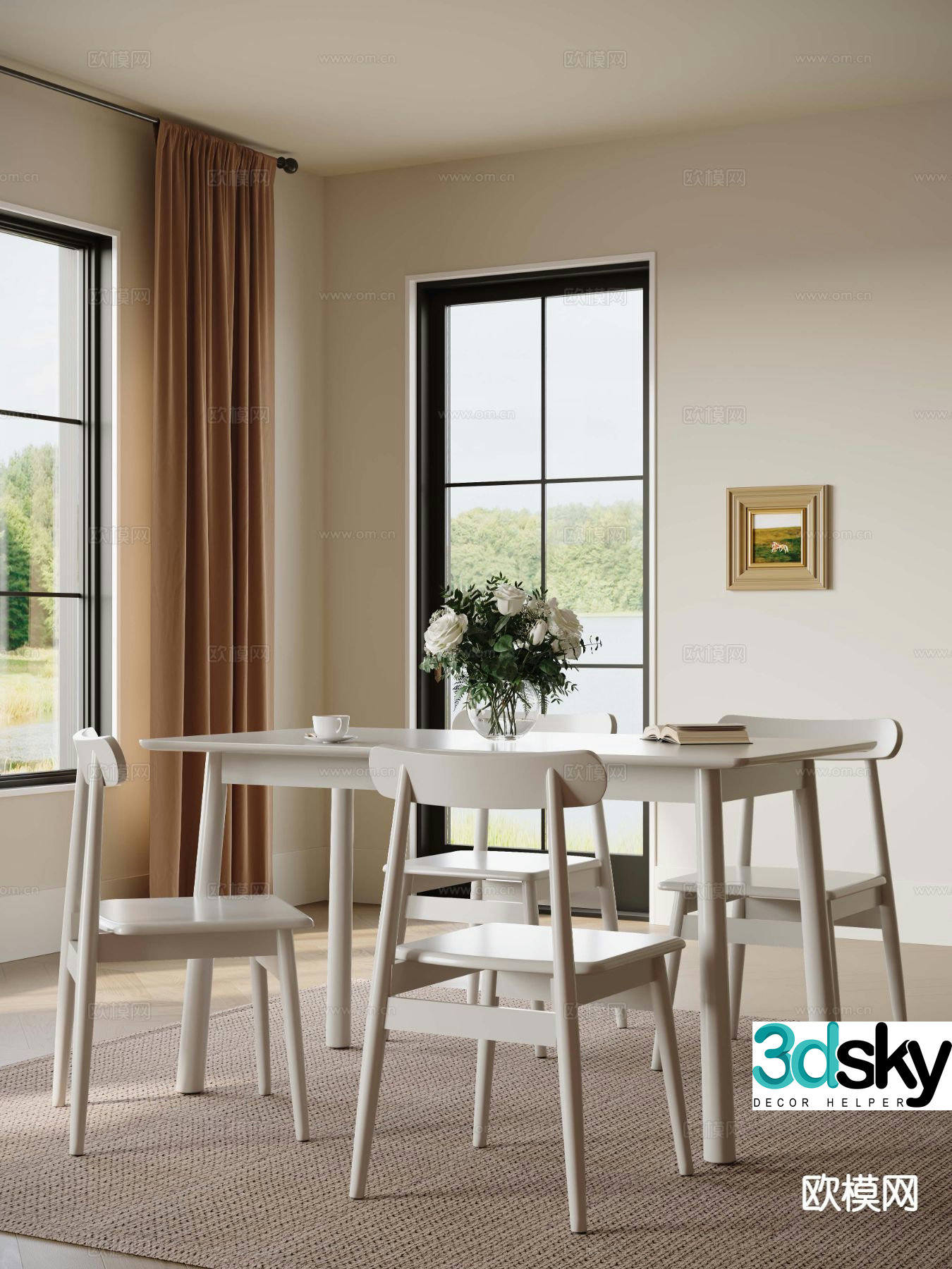 French dining table and chairs bar dining table 3d model