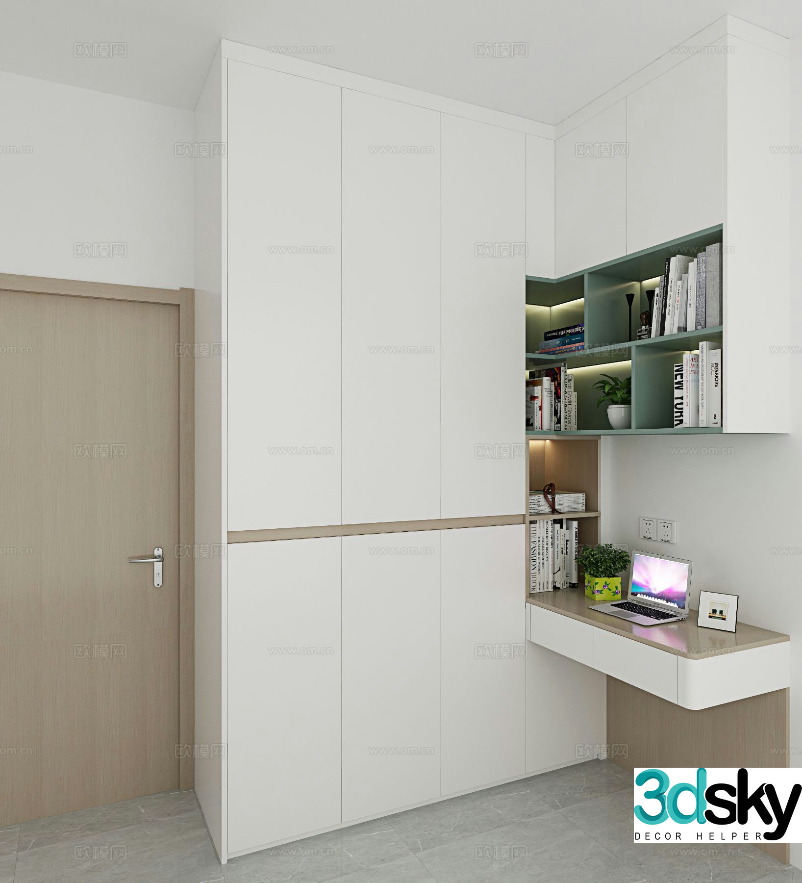 Modern wardrobe desk integrated cabinet 3d model