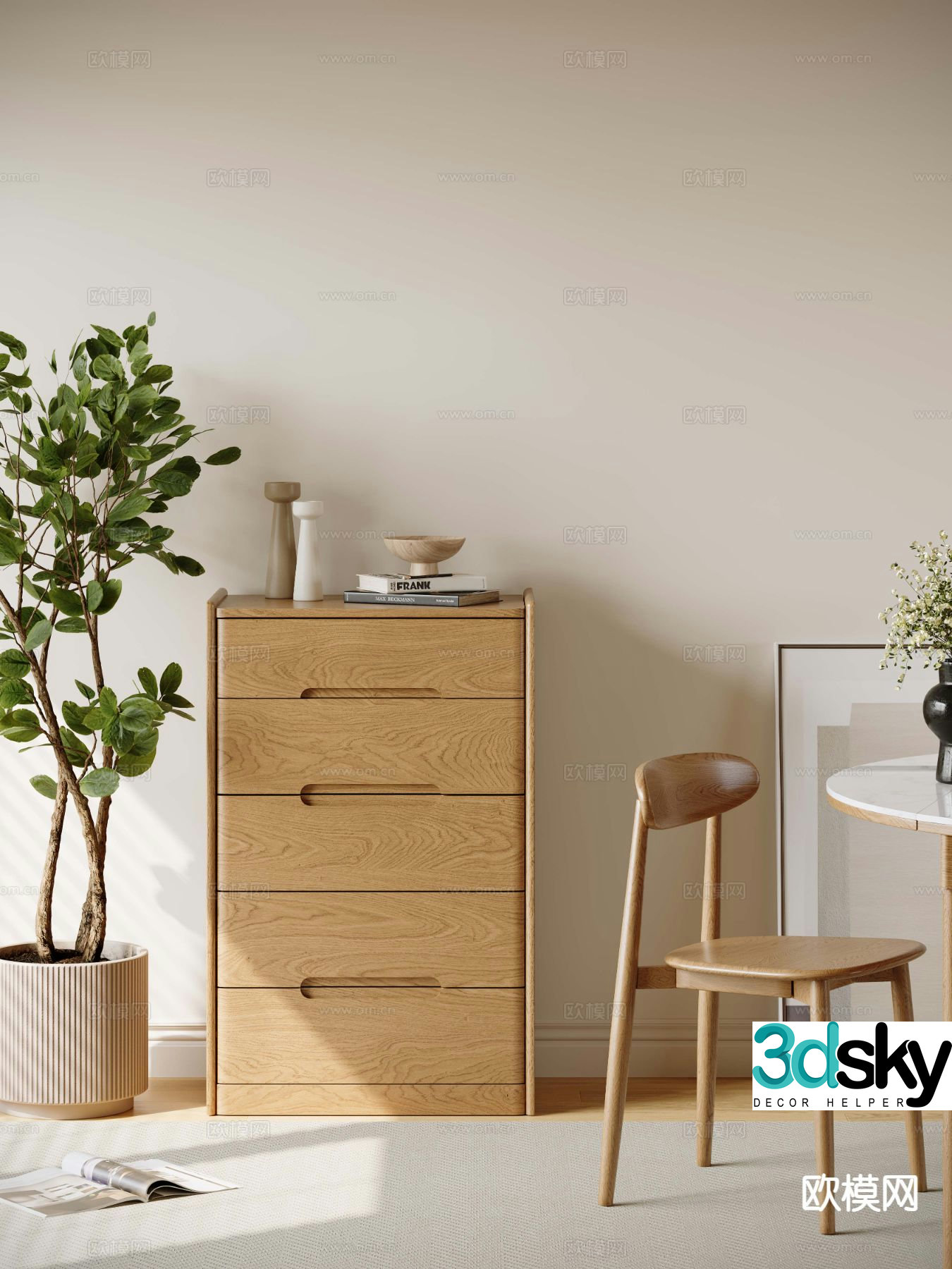 Log style side cabinet 3D model
