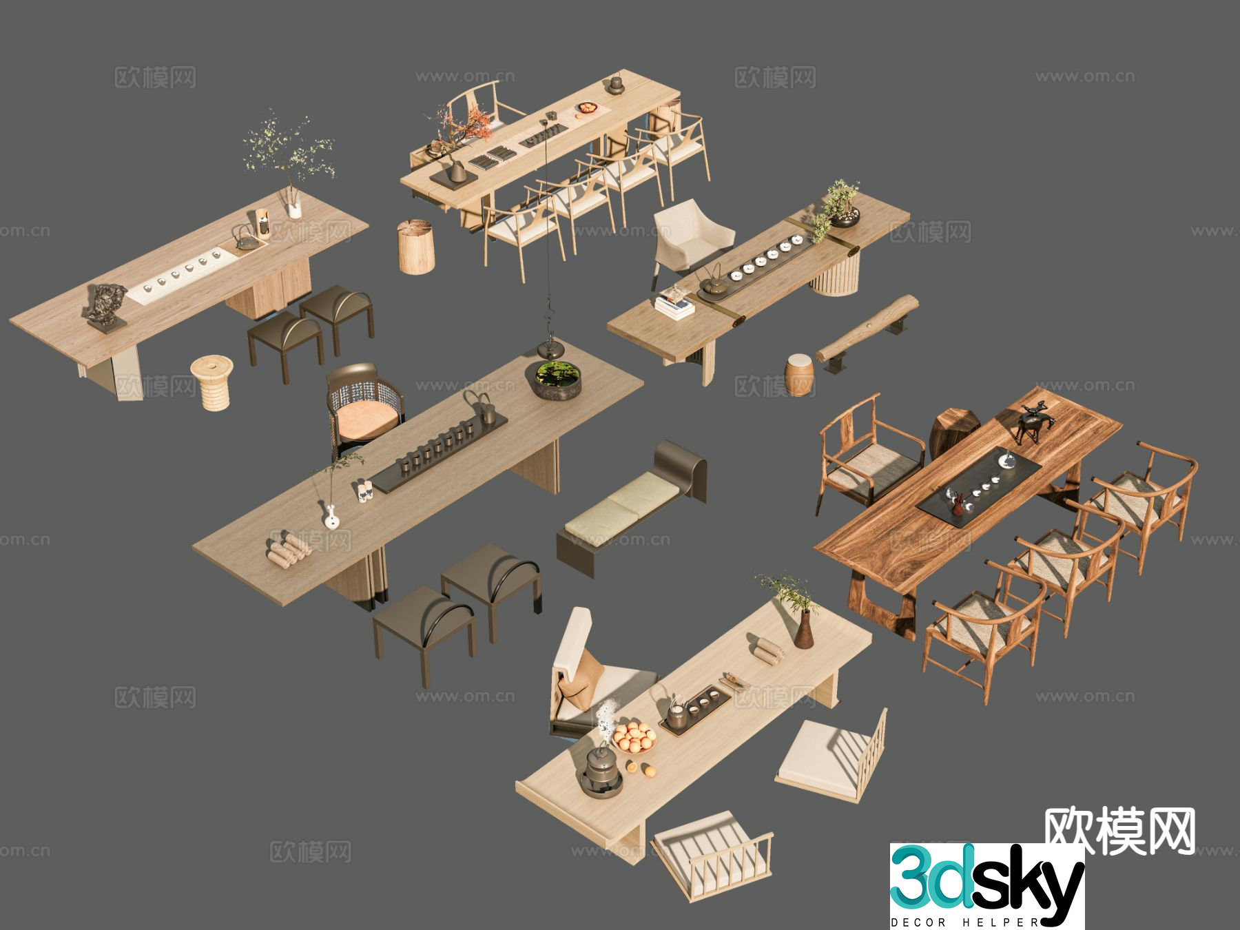 New Chinese style tea table tatami tea table 3d model