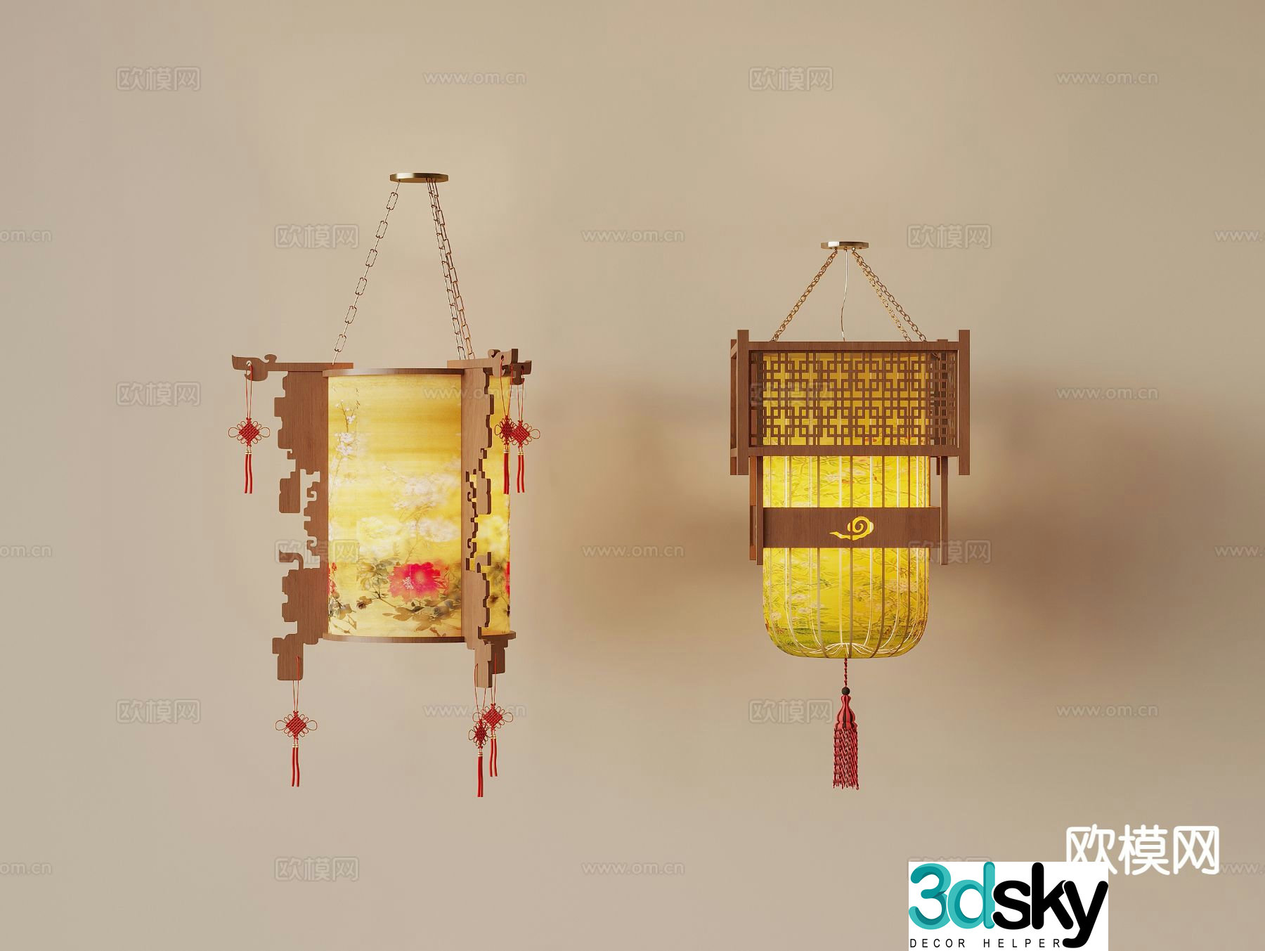 New Chinese style decorative lamp antique lantern 3d model