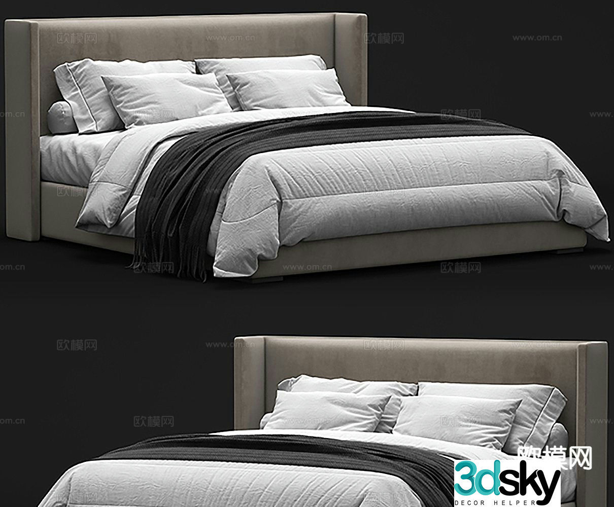 Simple double bed 3d model