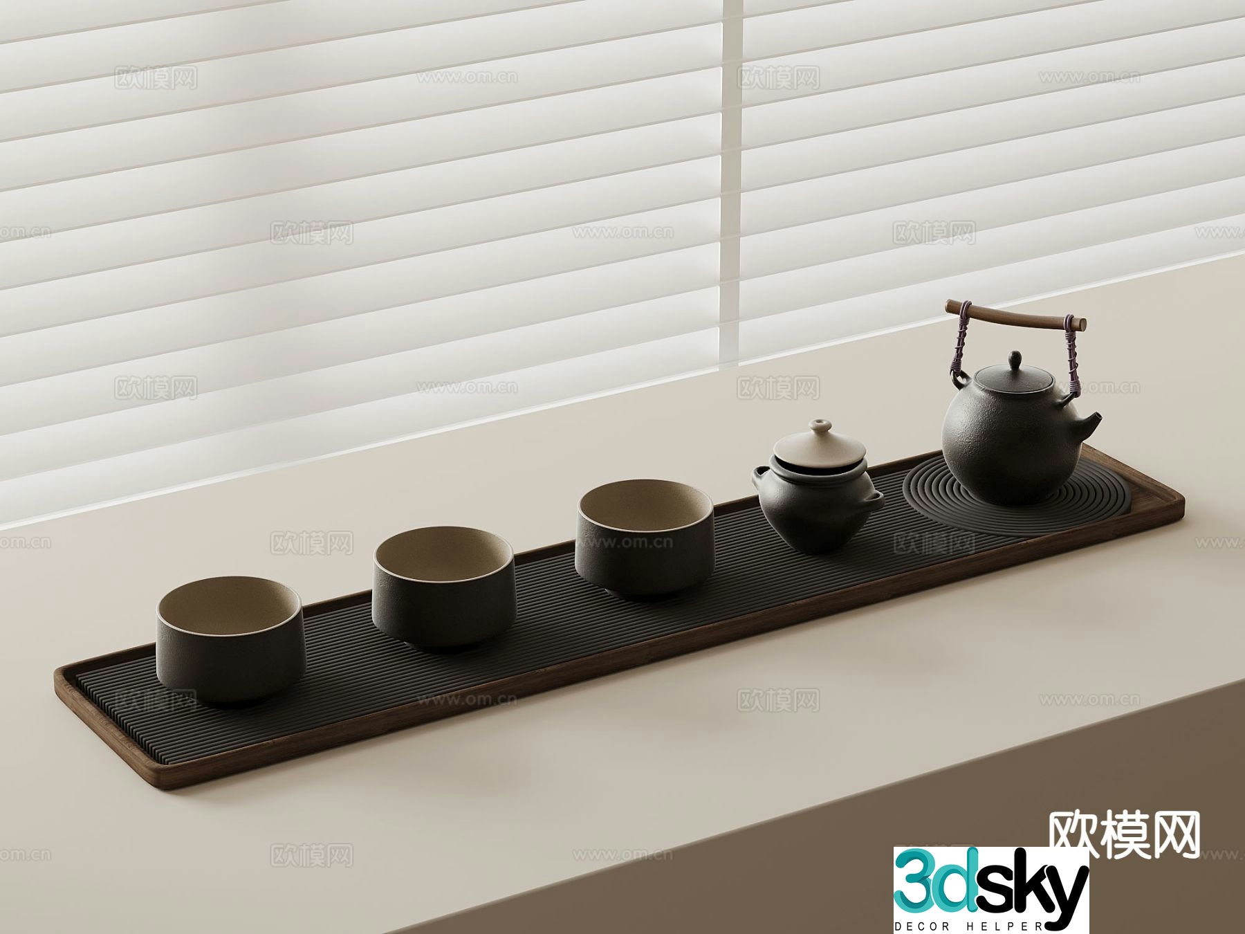 New Chinese tea set teacup teapot tray 3d model