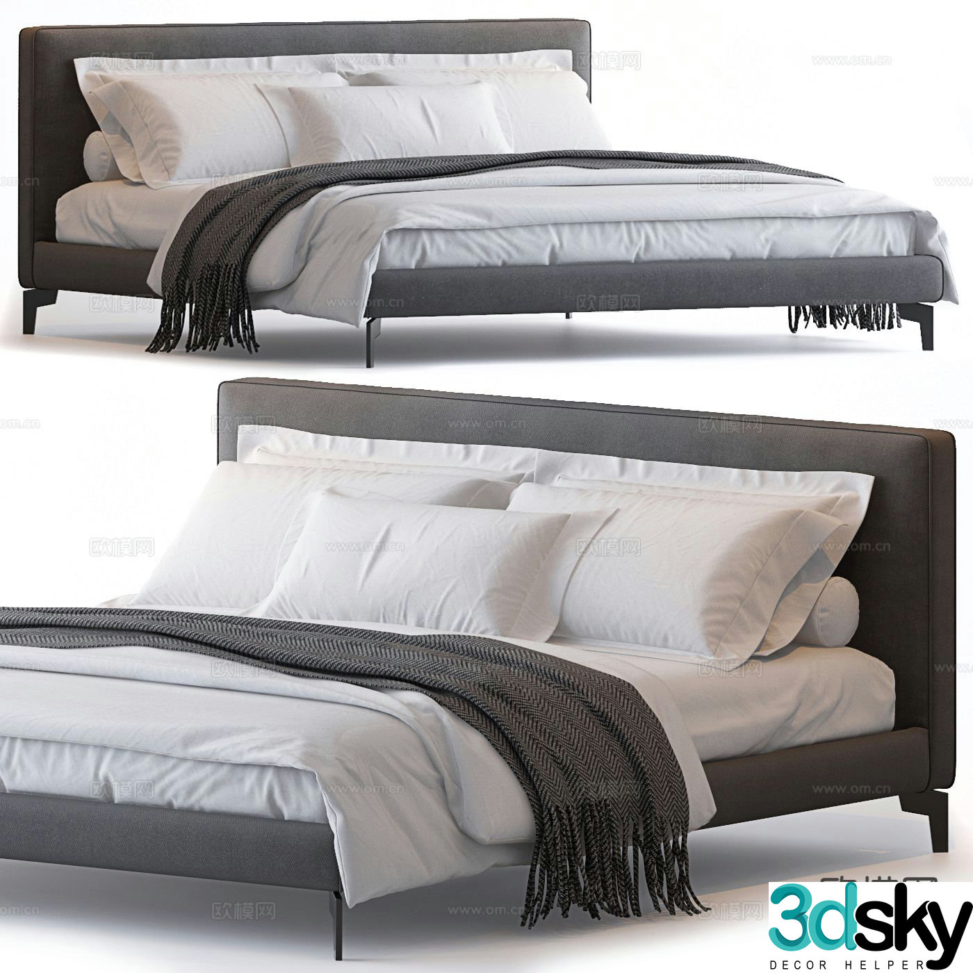 Minimalist double bed 3d model