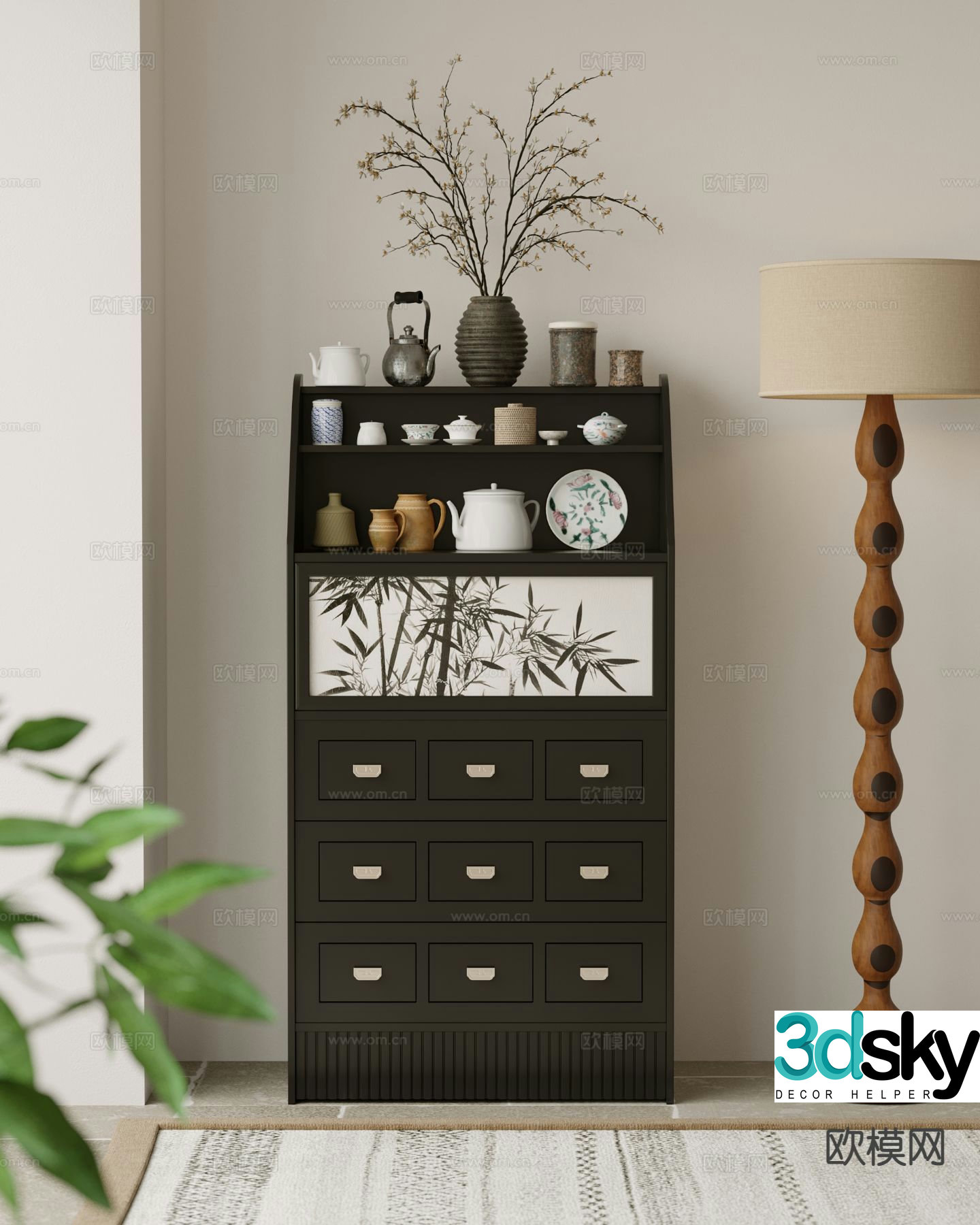 New Chinese style tea cabinet 3d model