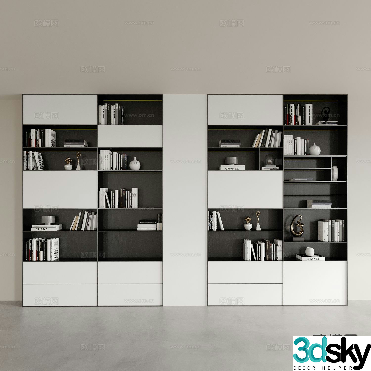 Modern bookcase bookshelf 3d model