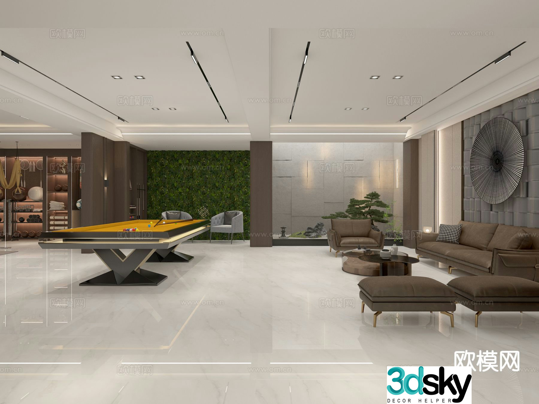 Villa basement entertainment area fitness area 3D model