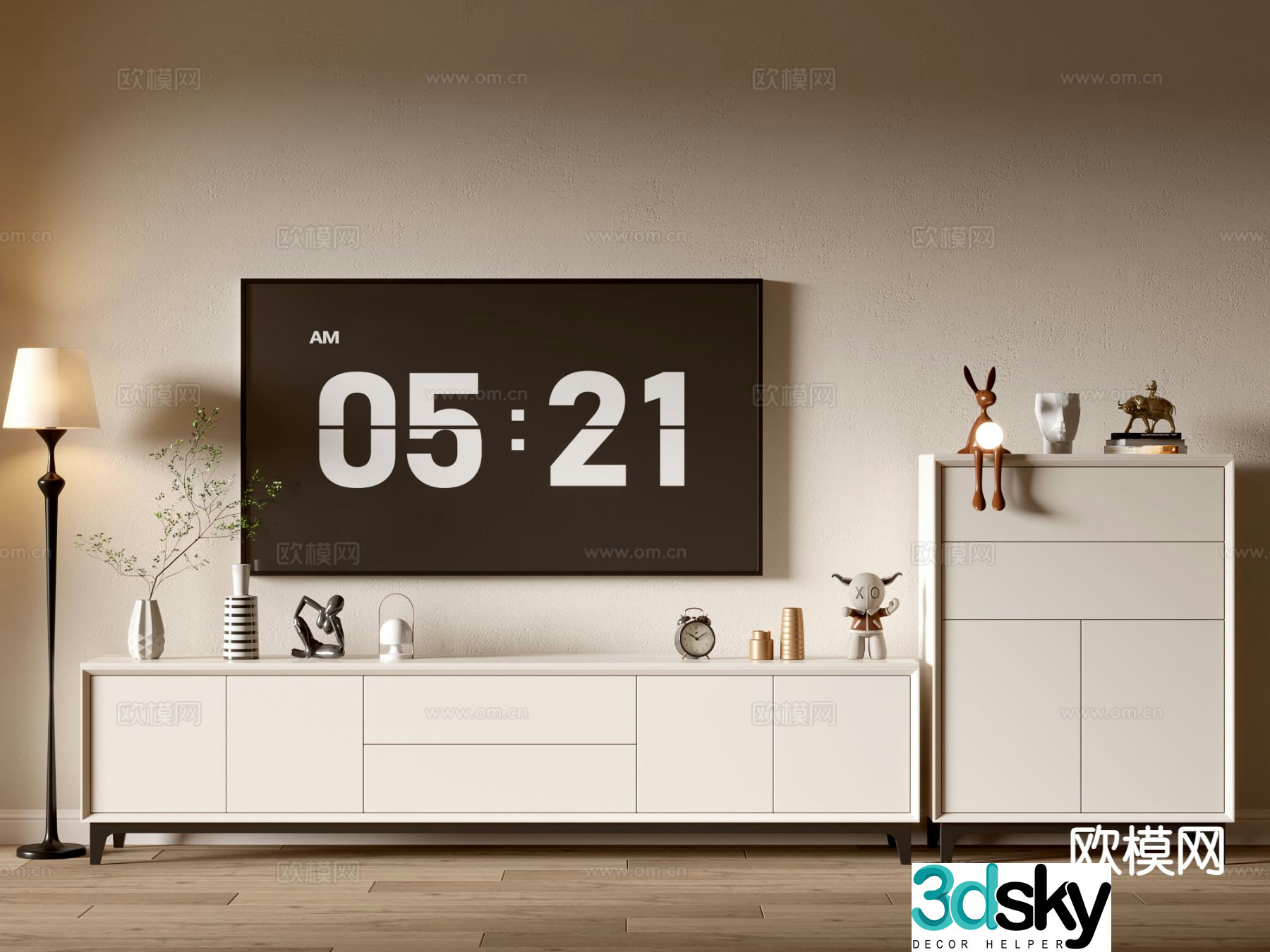 Cream style TV cabinet integrated cabinet 3d model