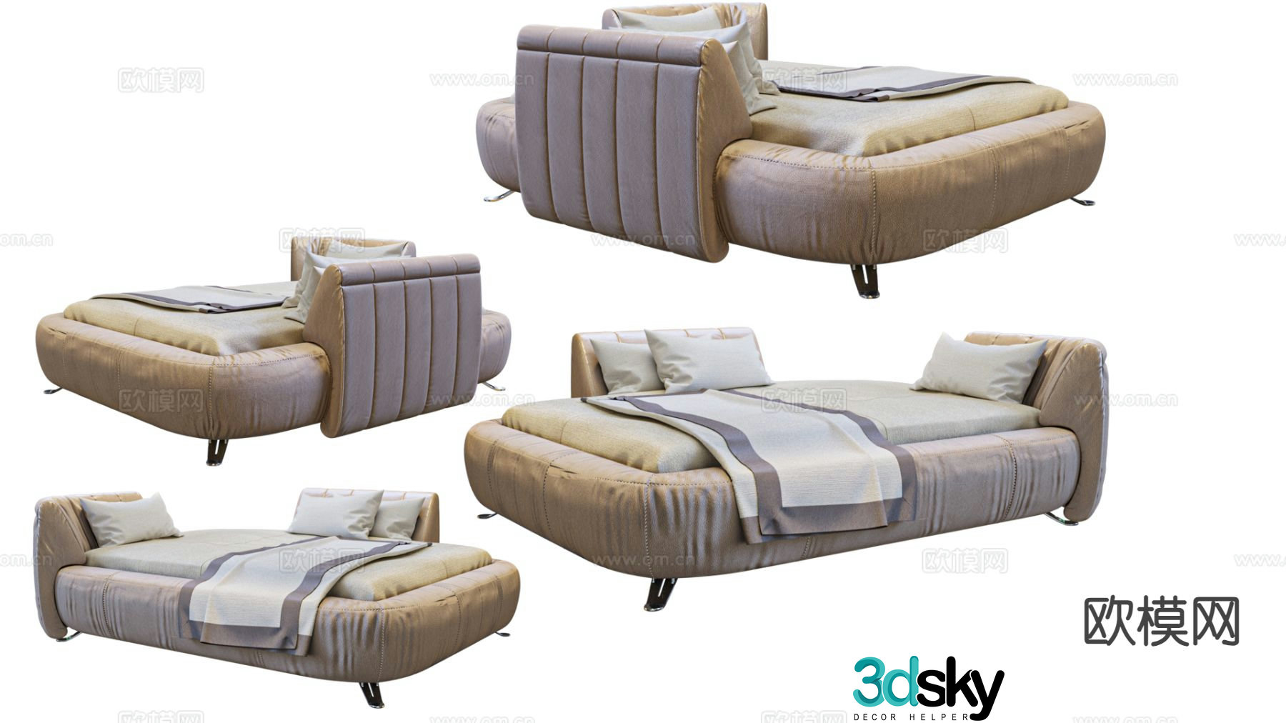 Special-shaped bed hotel bed bed with background 3d model