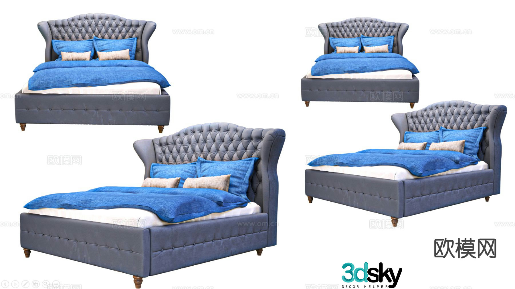 Simple European double bed 3d model