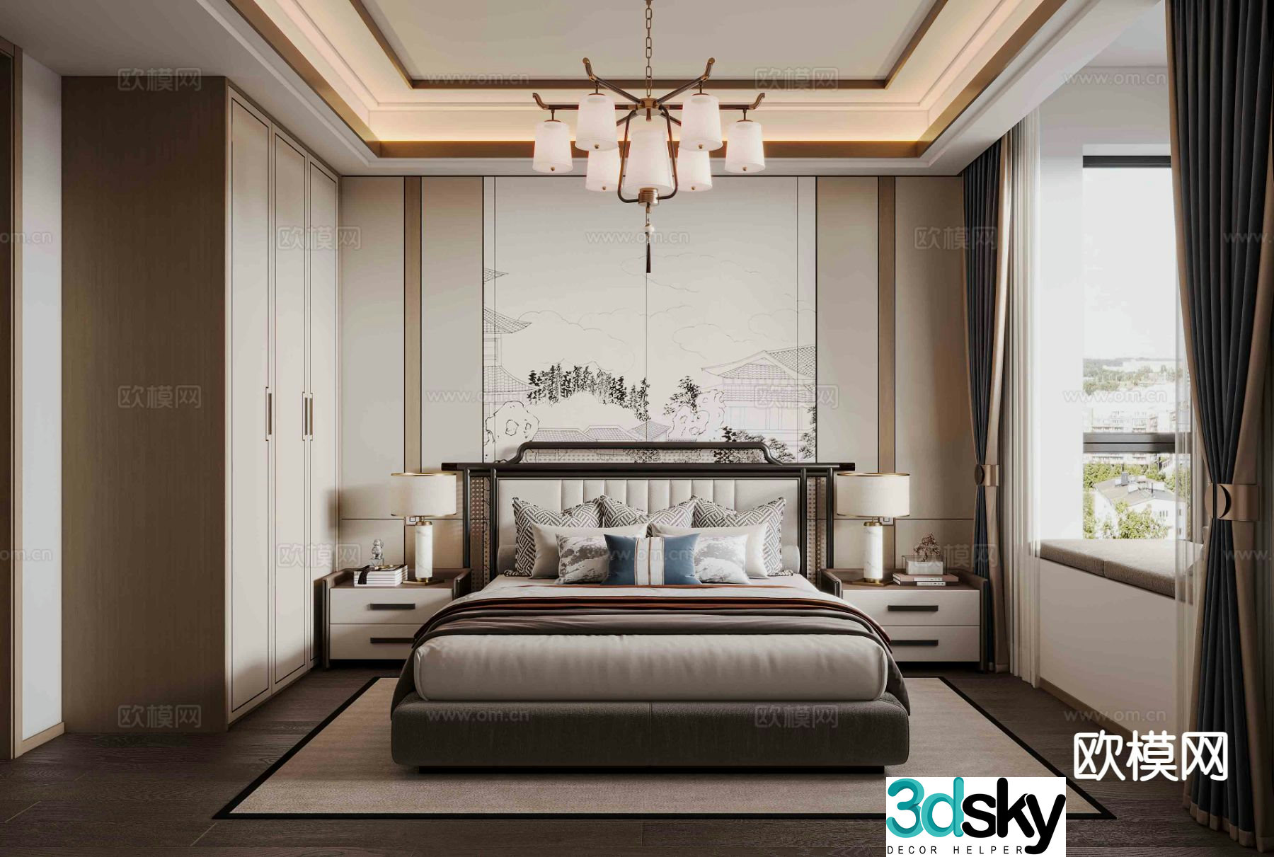 New Chinese style master bedroom bedroom 3d model