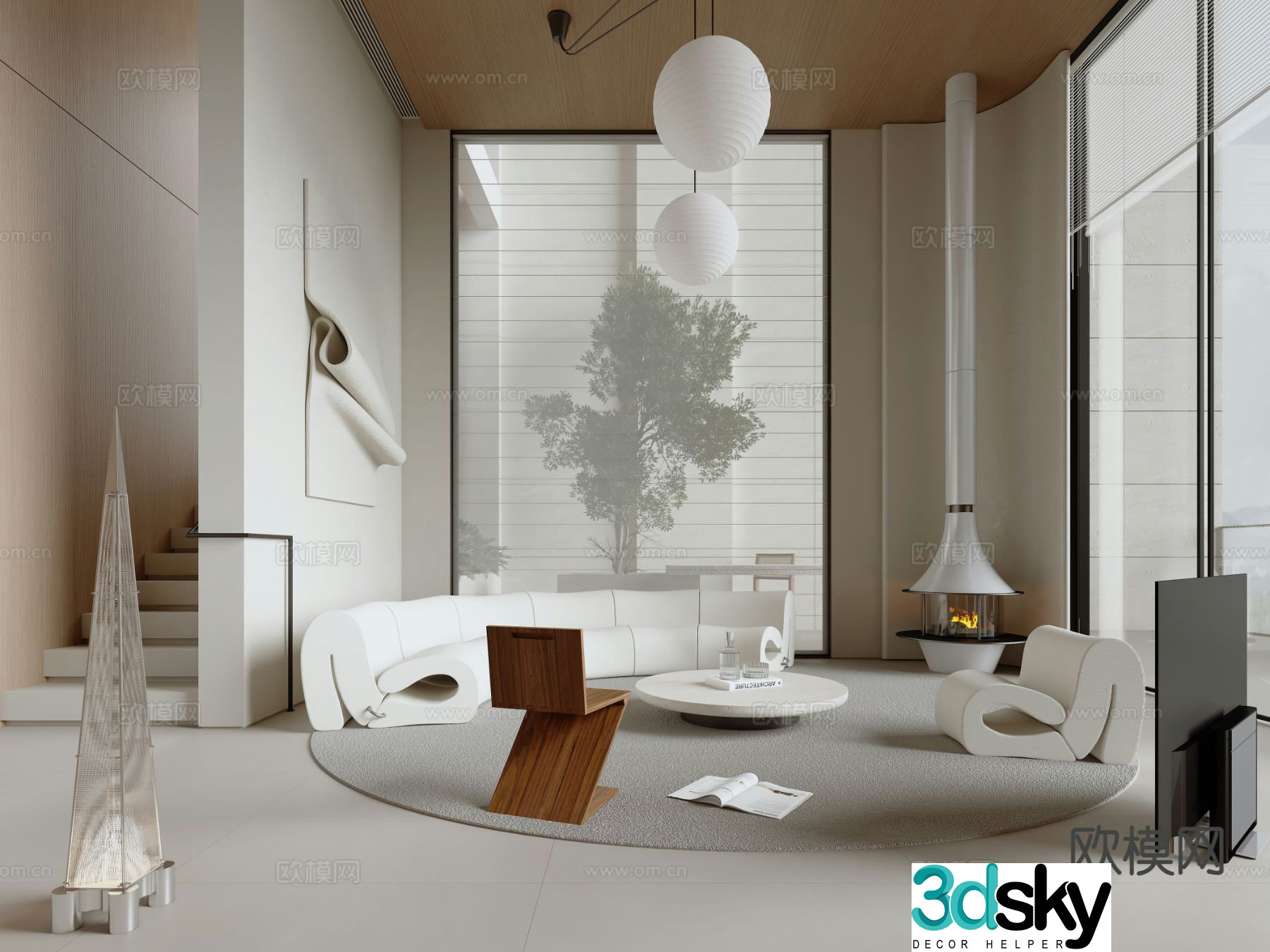 Wabi Sabi Villa Living Room Villa Lobby 3D Model