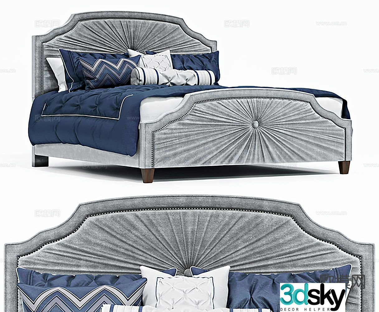 European double bed 3d model
