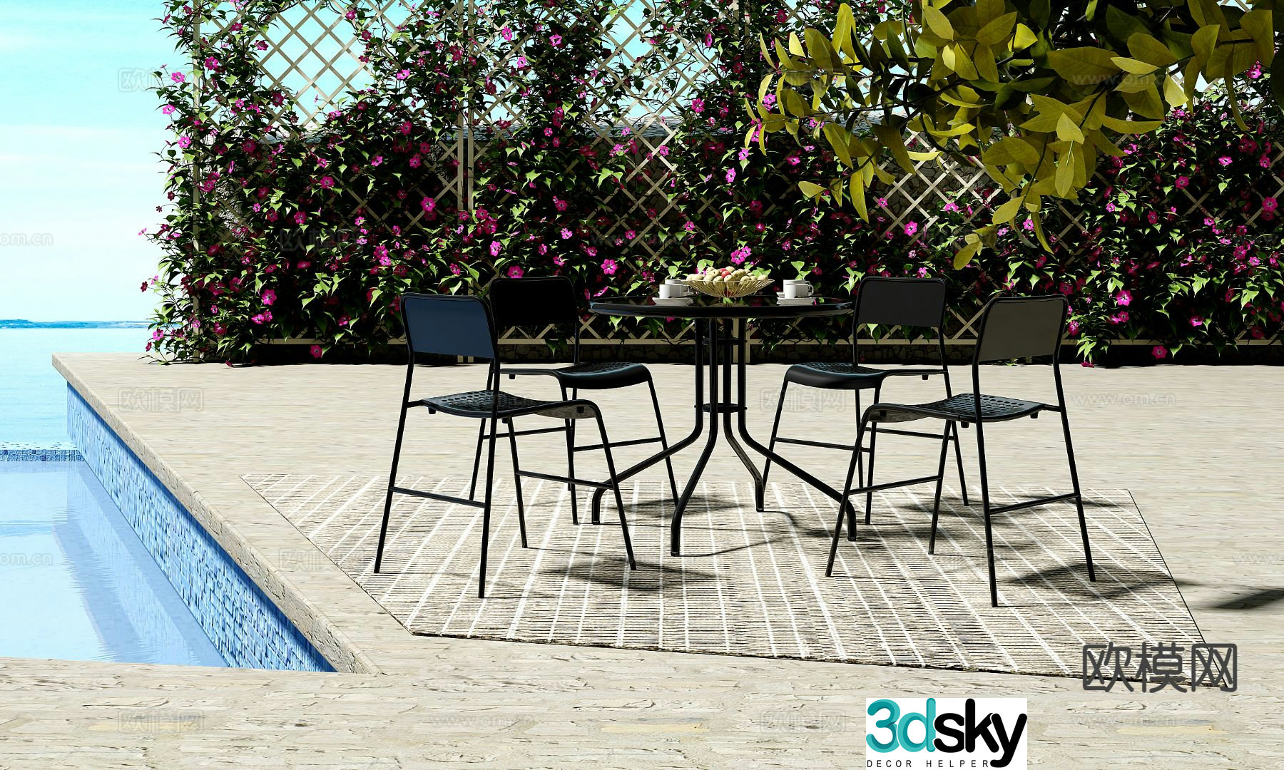 Modern outdoor dining table and chairs 3d model