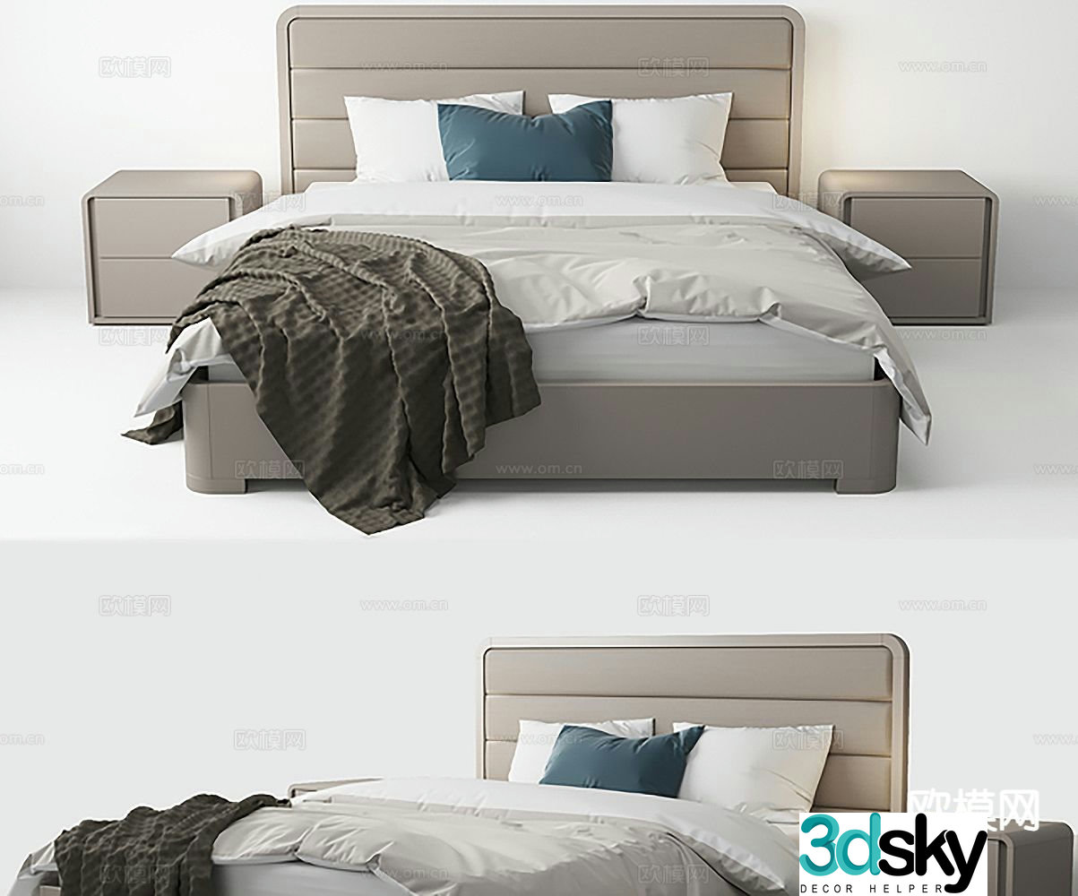 Simple double bed 3d model