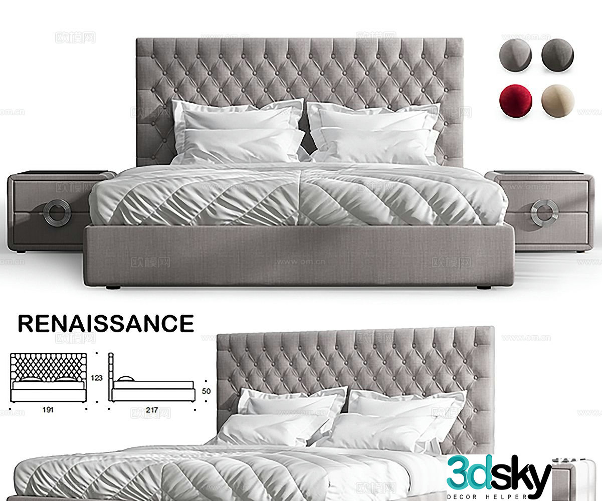 European double bed 3d model