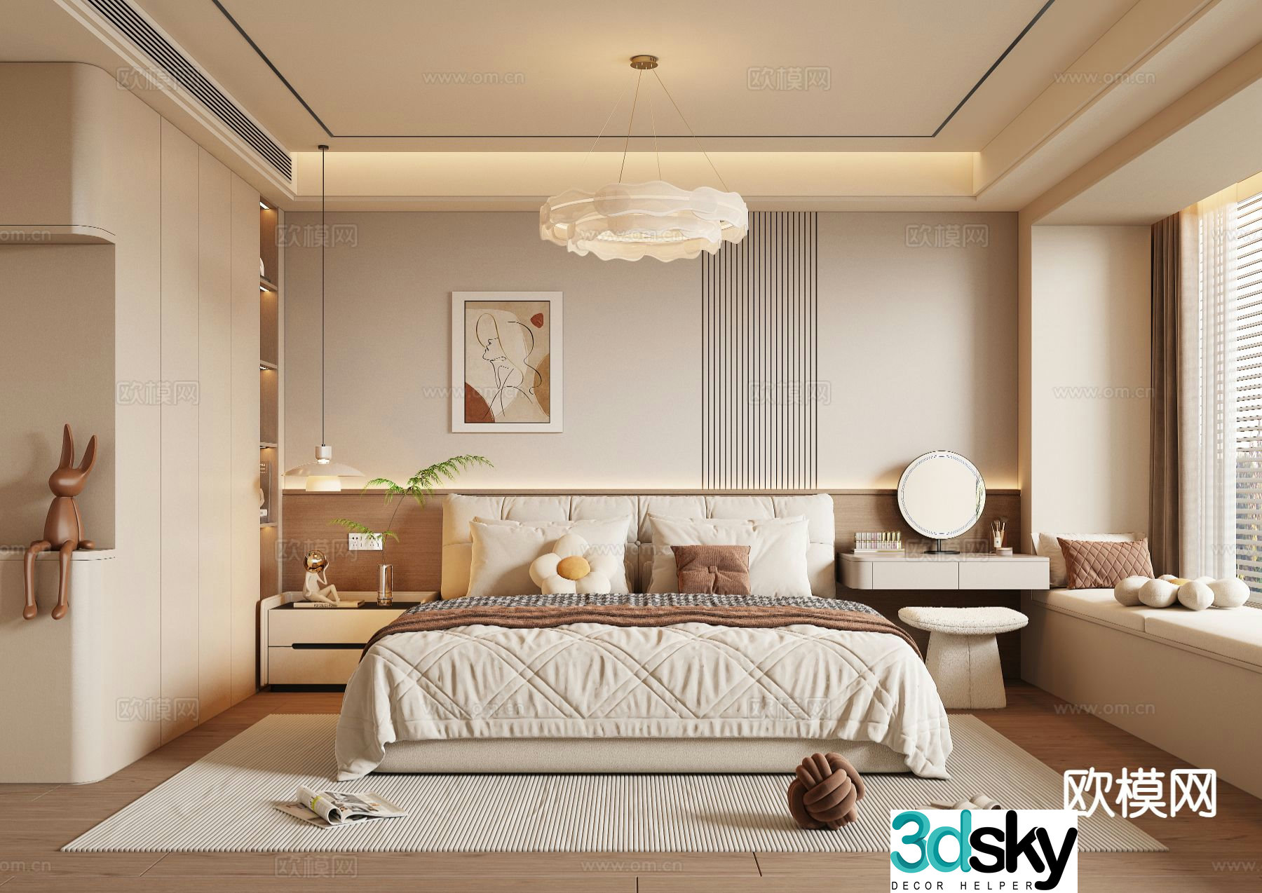 Cream style bedroom master bedroom 3d model
