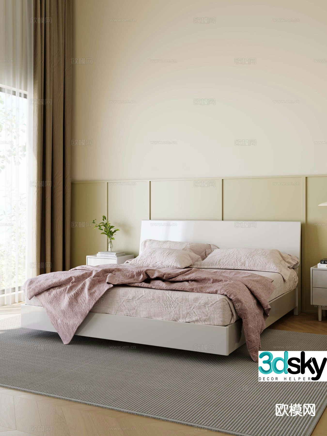 Modern double bed 3d model