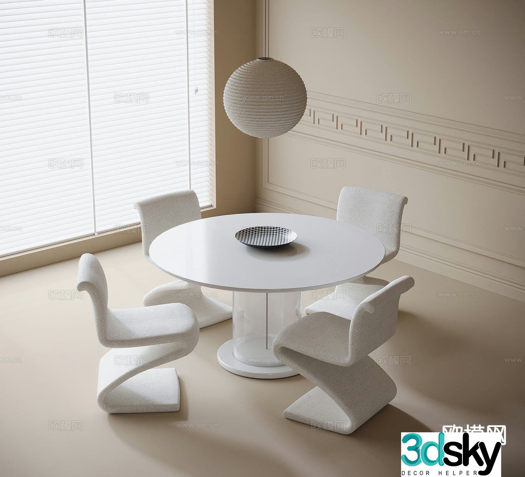 Modern dining table and chairs round dining table 3d model