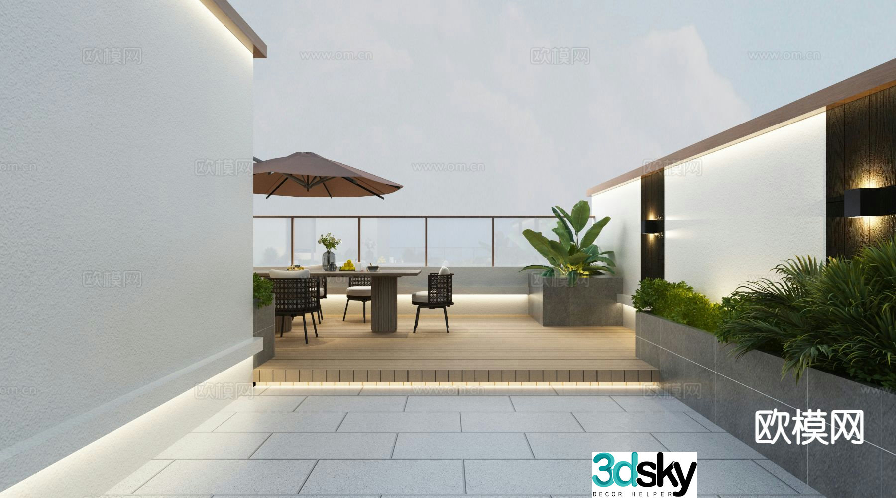 New Chinese style garden balcony courtyard landscape 3d model