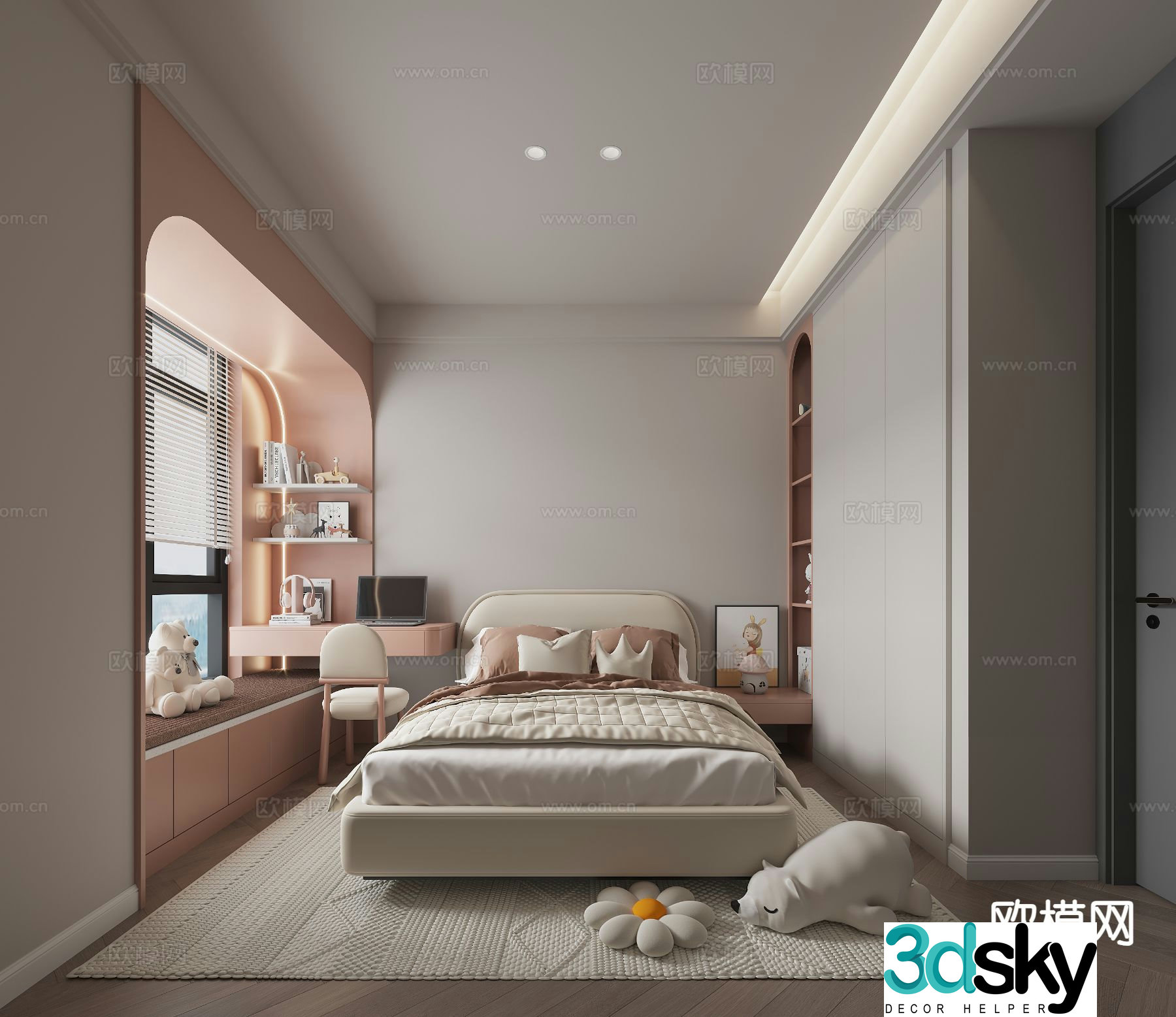 Modern kids room girl room 3d model