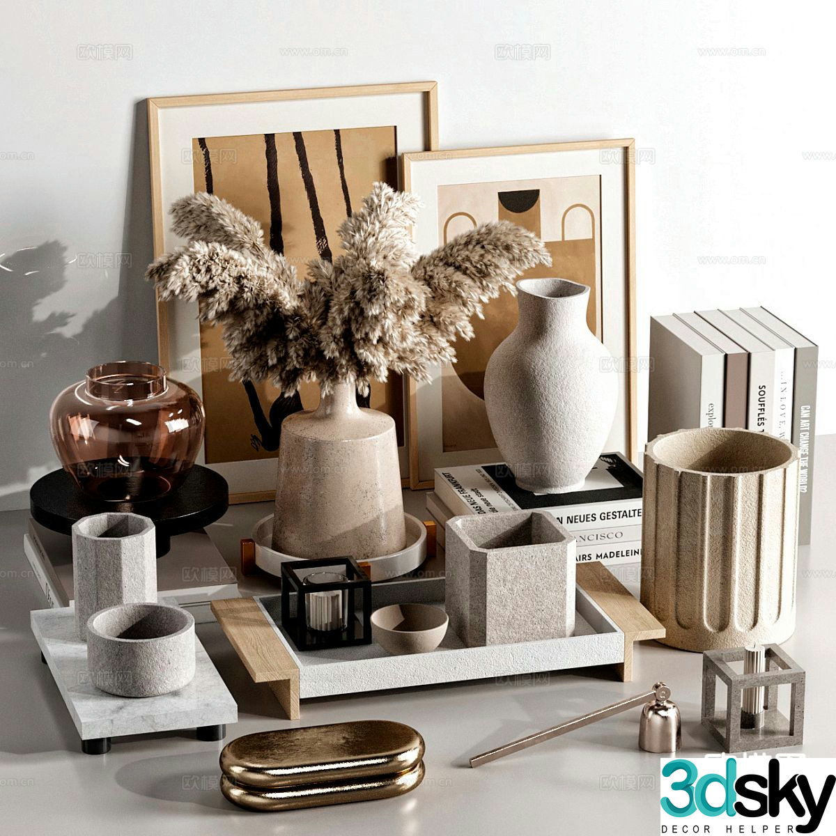 Modern ins countertop ornaments vase book 3d model