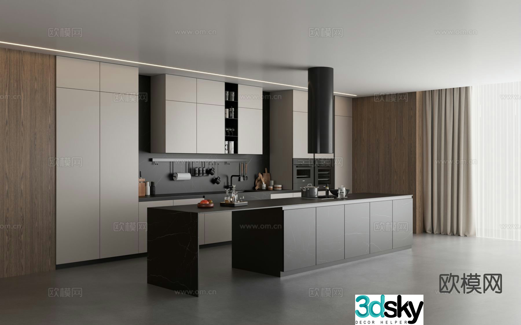Modern island kitchen 3d model