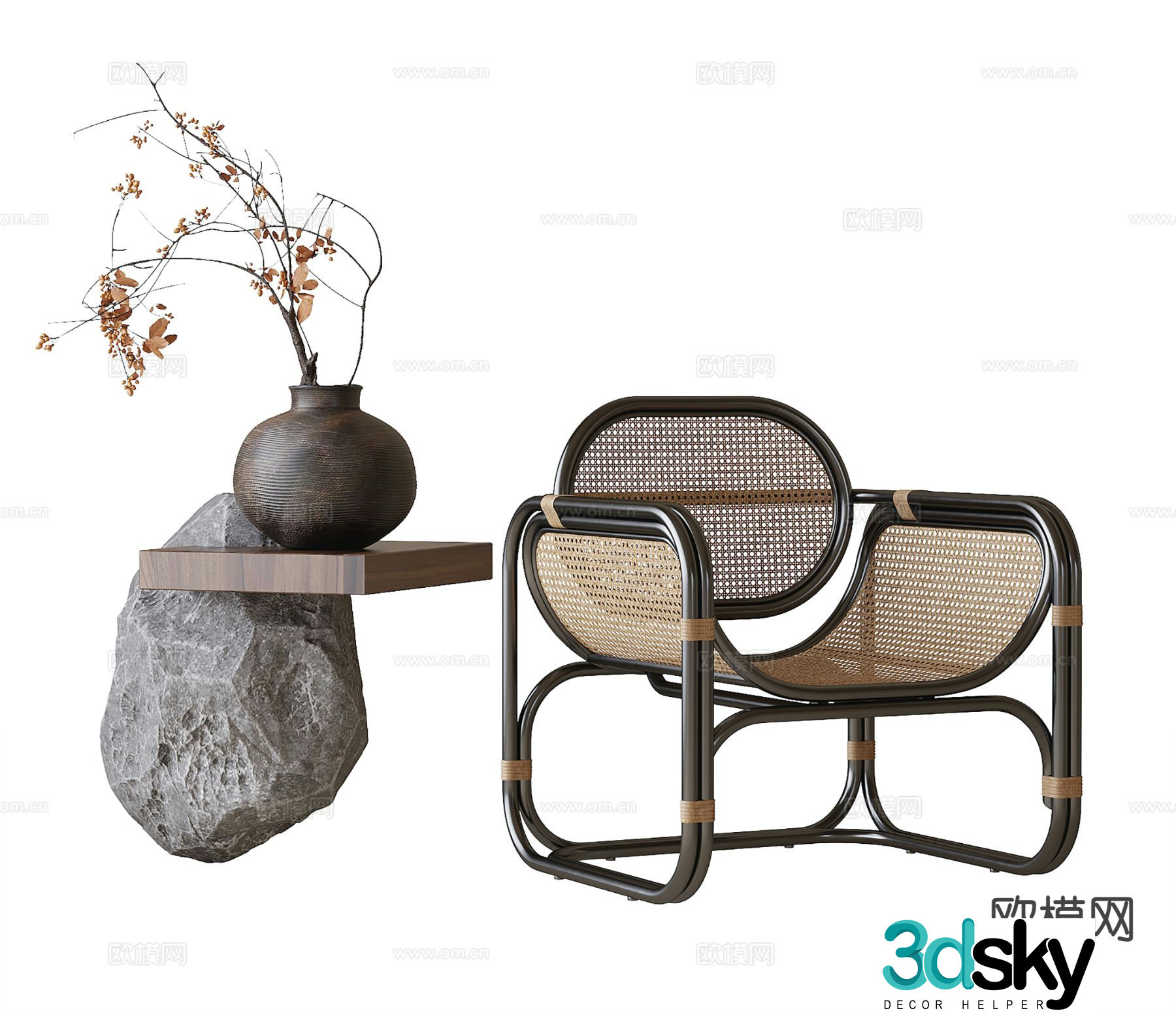 Wabi-sabi rattan chair outdoor chair 3d model