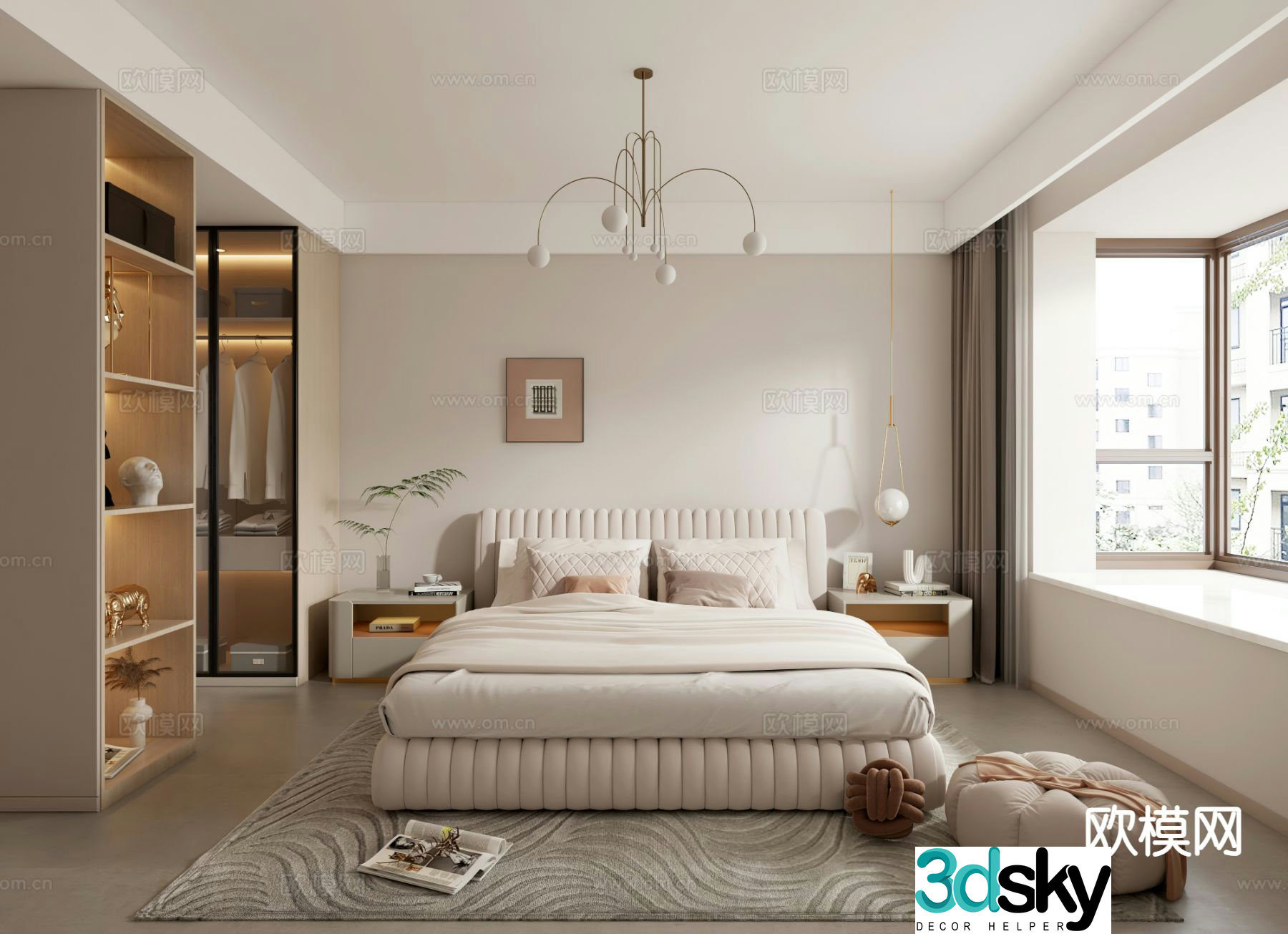 Cream style bedroom master bedroom dressing room 3d model