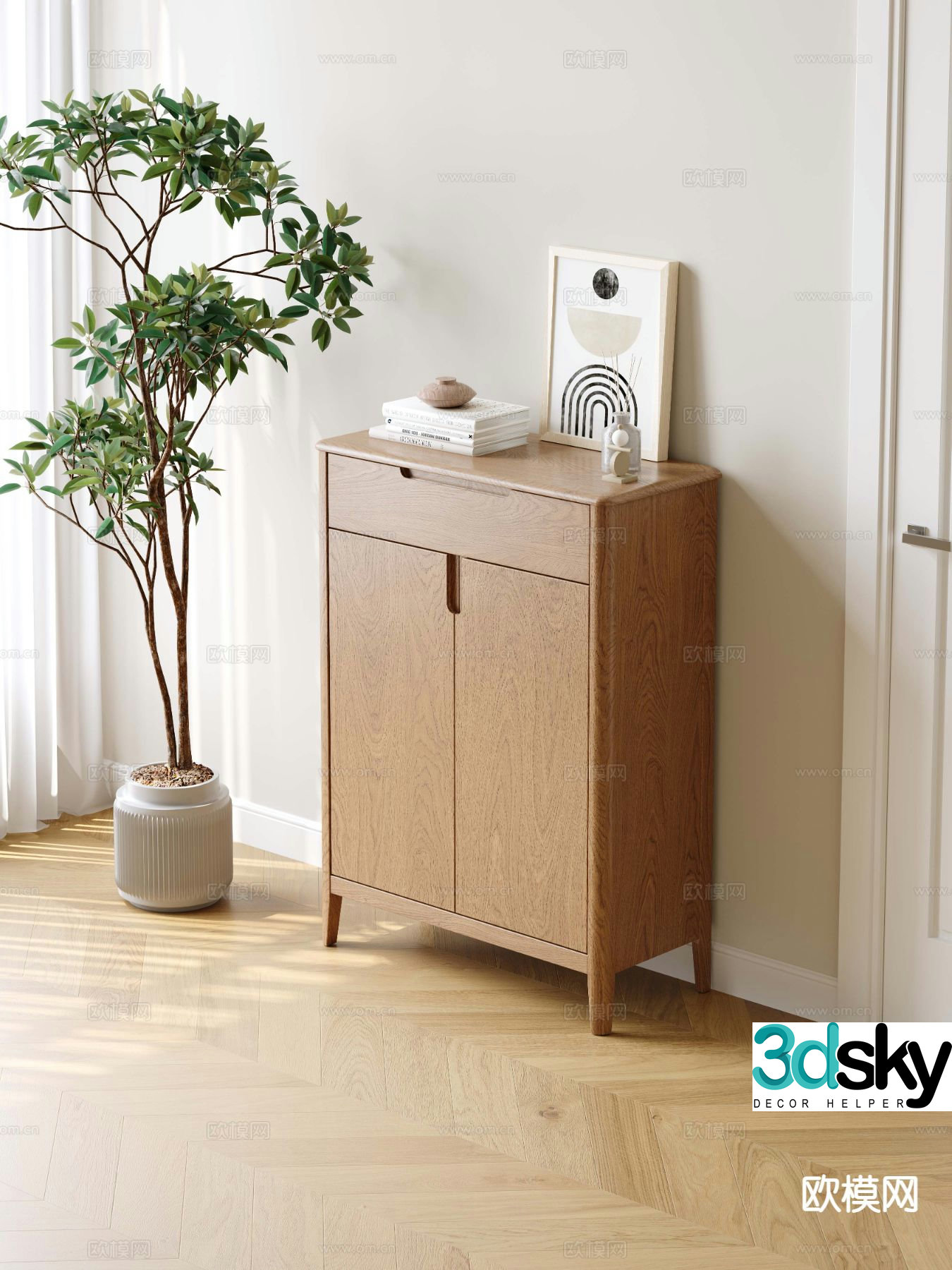 Log style shoe cabinet 3D model