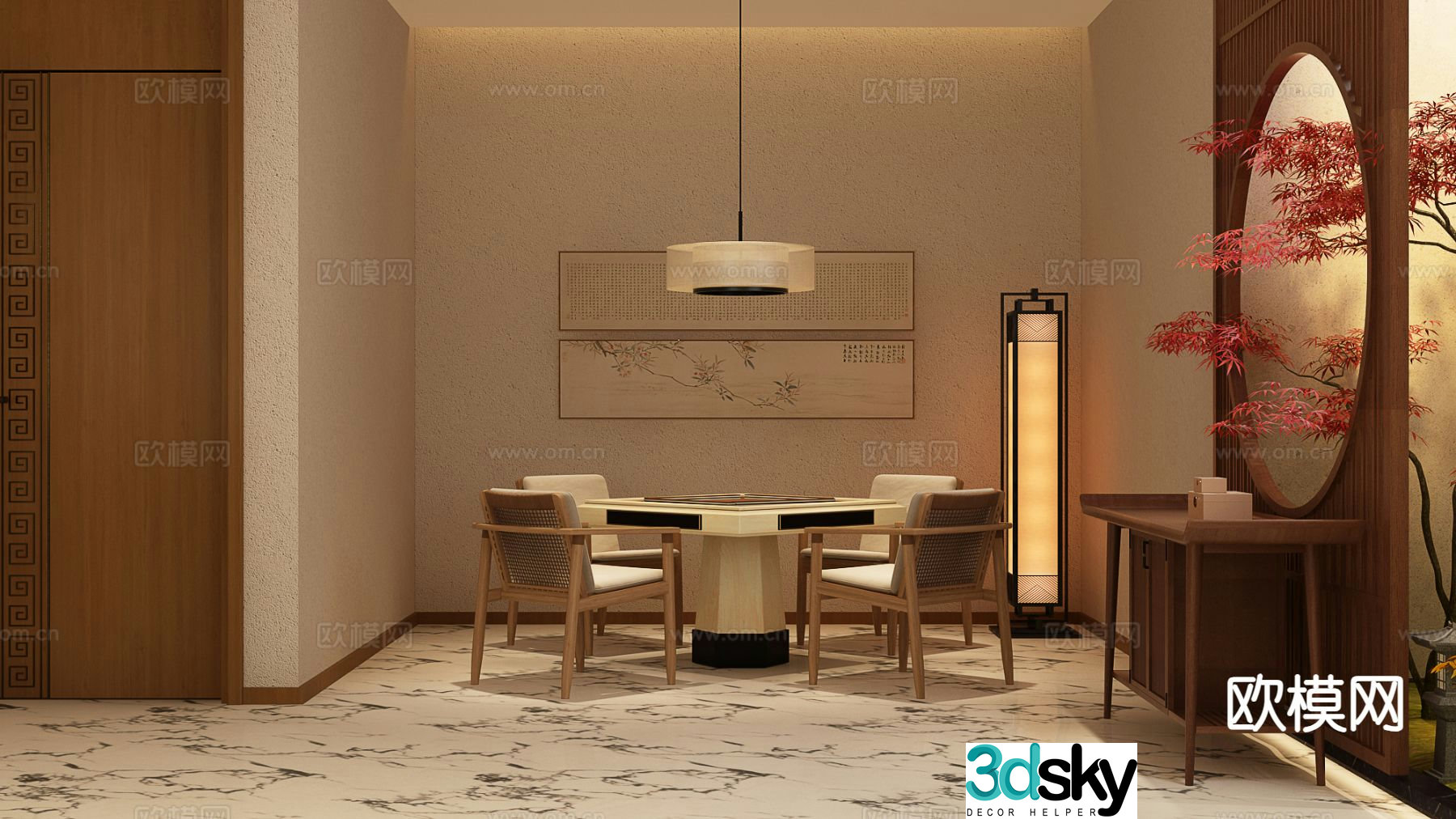 New Chinese style mahjong room 3d model