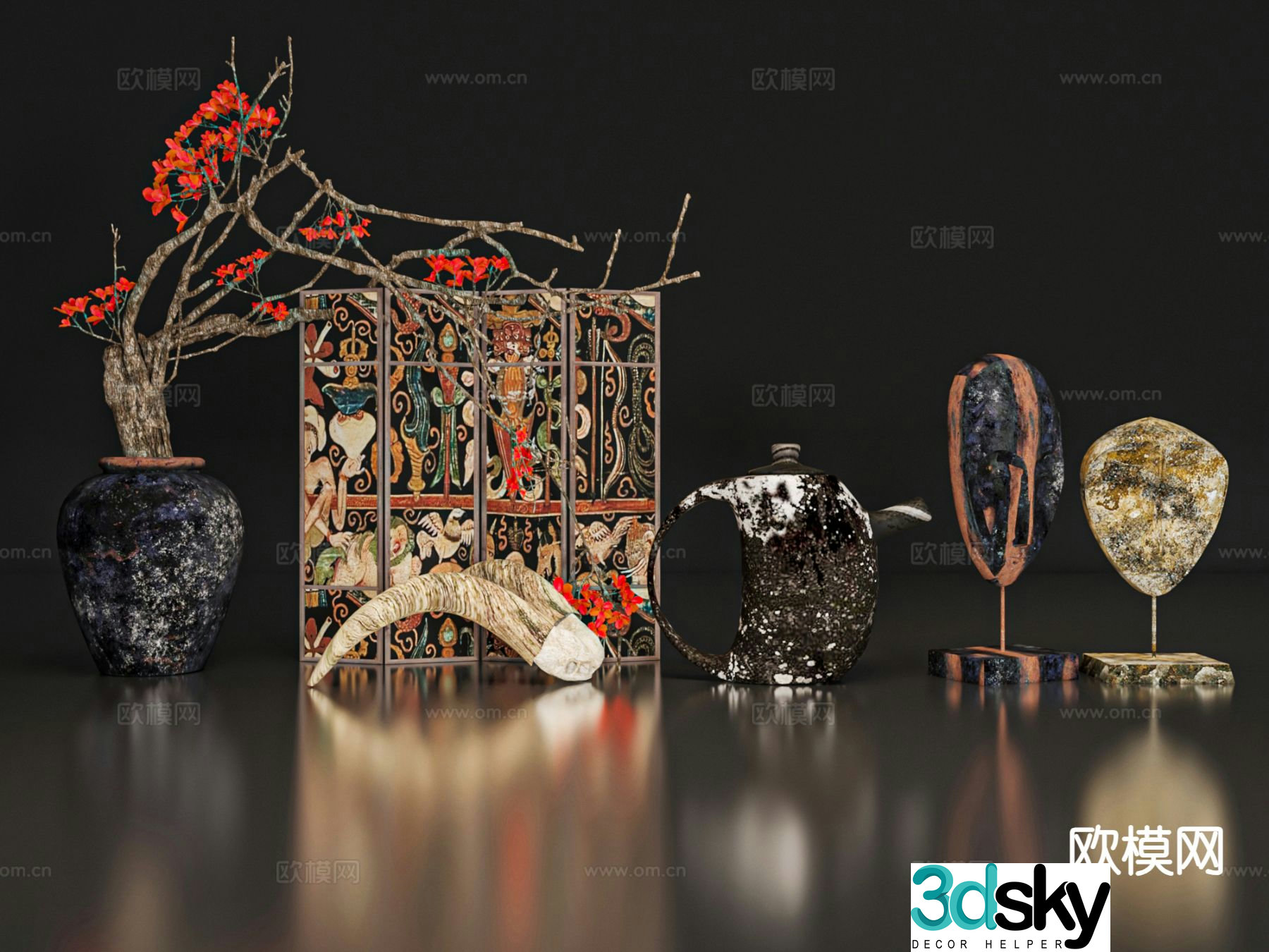 New Chinese style decorations desktop ornaments handicrafts potted plants 3D model