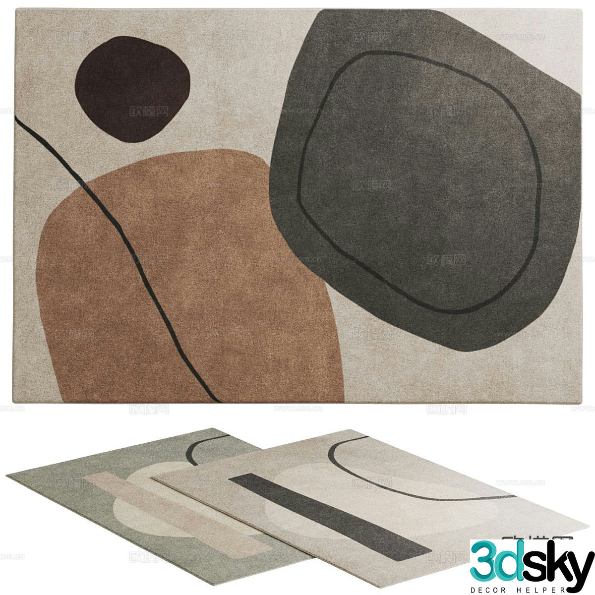 abstract carpet square rug 3d model