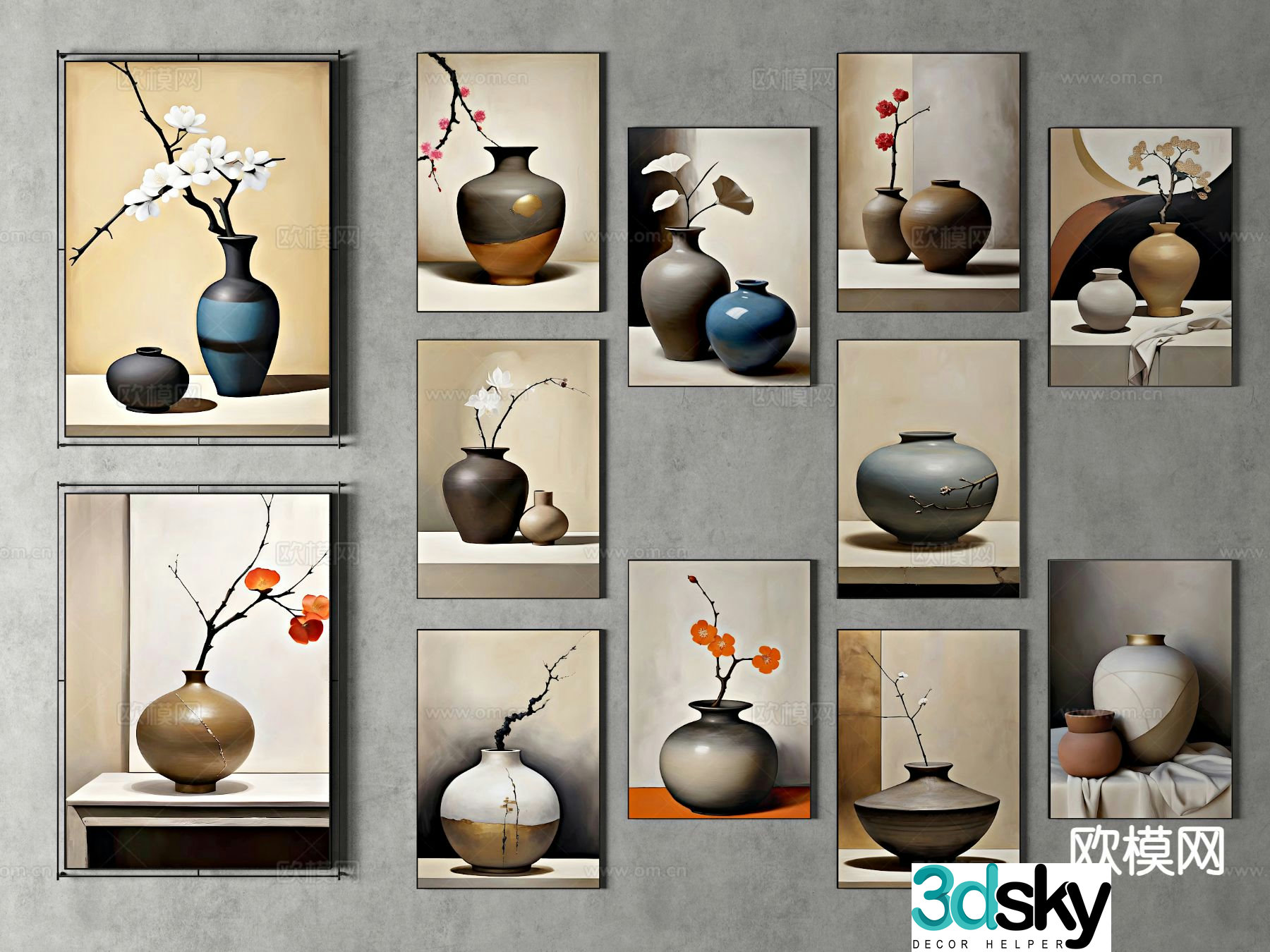 New Chinese Zen style hanging painting entrance hanging painting living room hanging painting 3D model