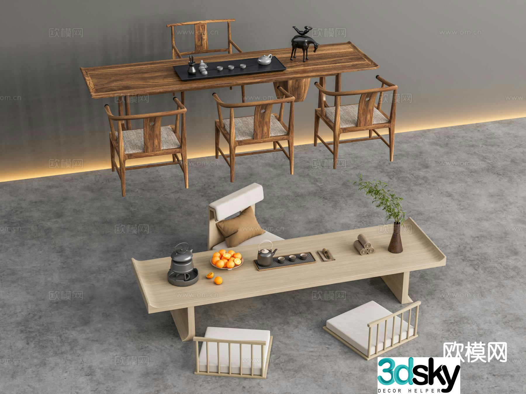 New Chinese style tea table tatami tea table 3d model